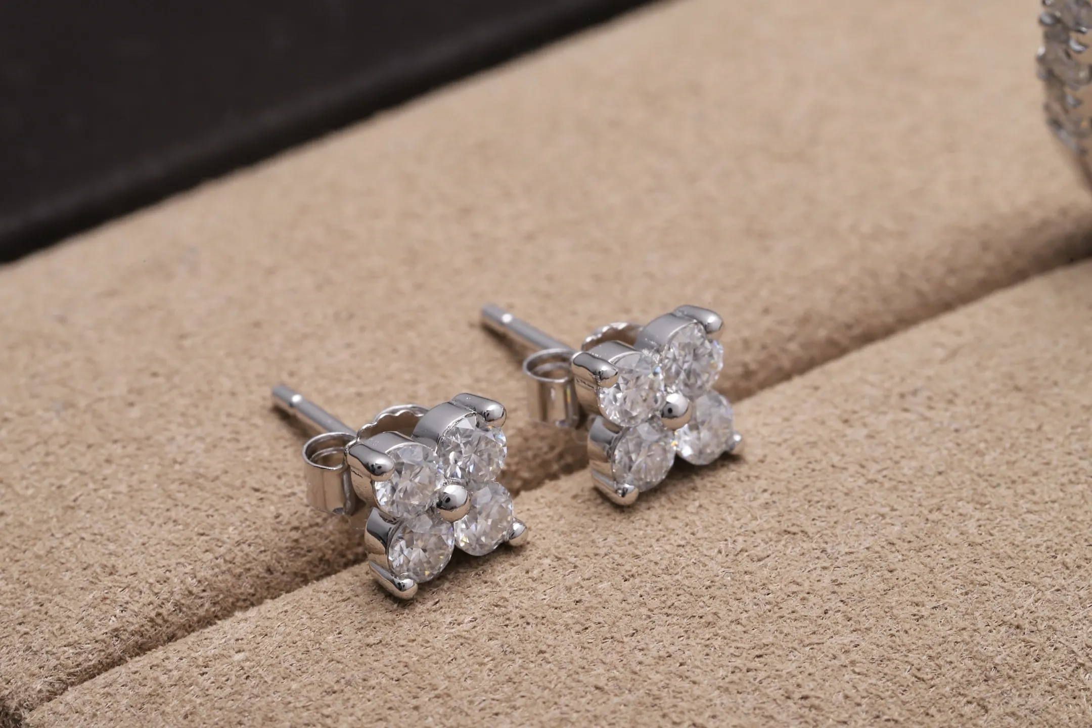 Moissanite Clover Stud Earrings (Sterling Silver) D15516691 — view 3