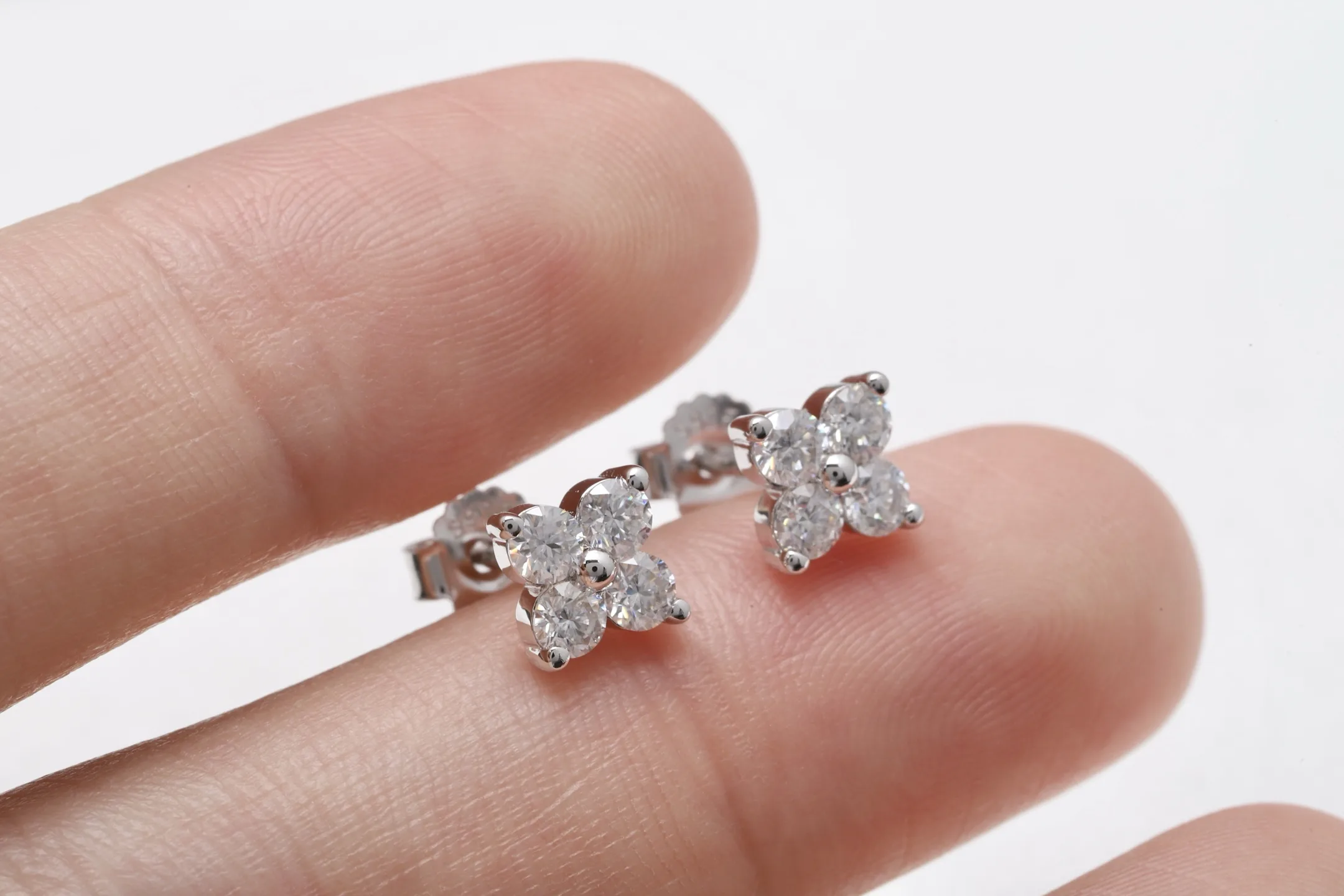 Moissanite Clover Stud Earrings (Sterling Silver) D15516691 — view 4