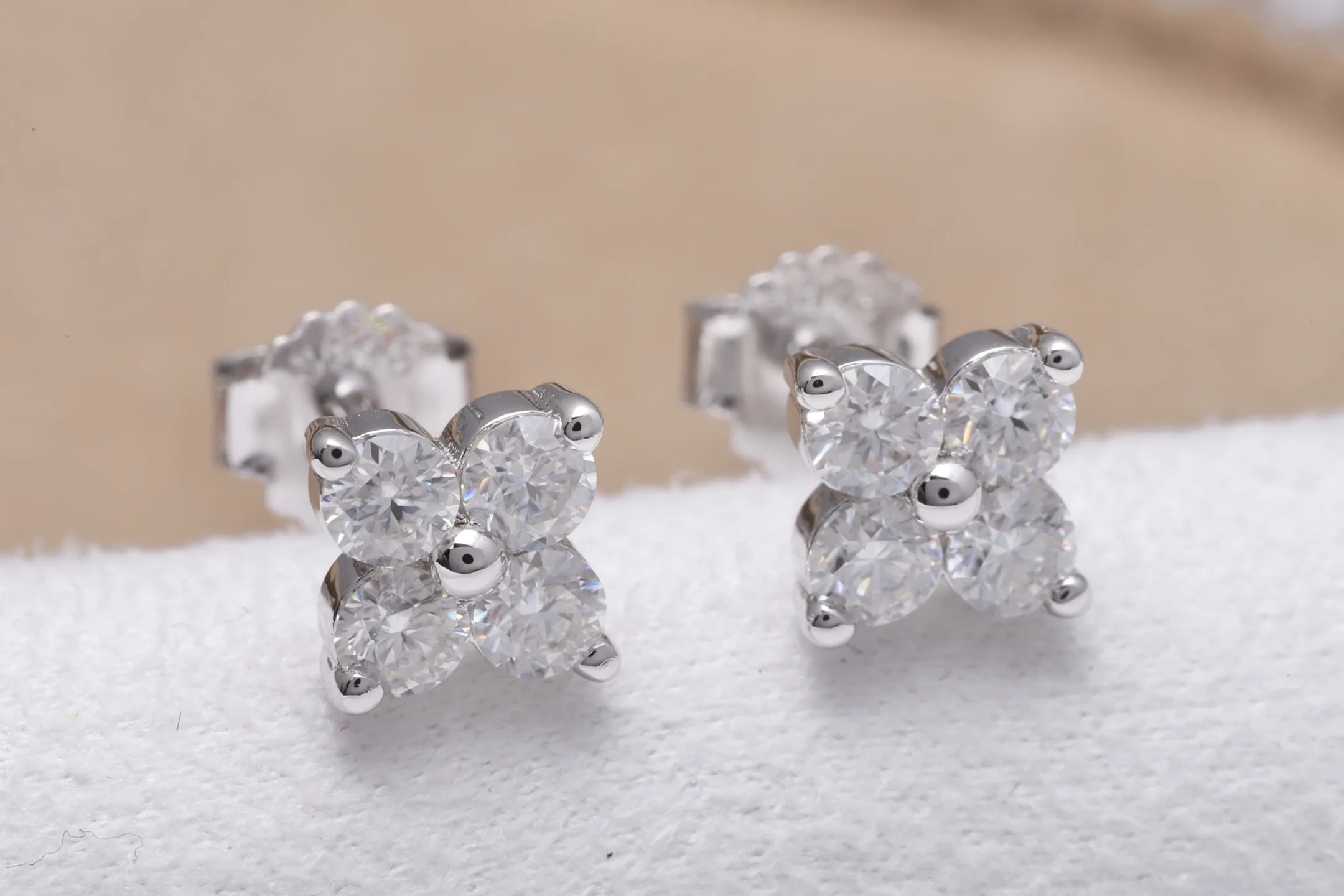 Moissanite Clover Stud Earrings (Sterling Silver) D15516691 — view 5