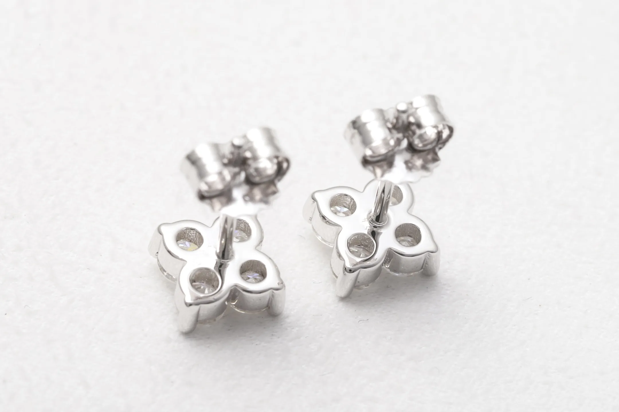 Moissanite Clover Stud Earrings (Sterling Silver) D15516691 — view 6