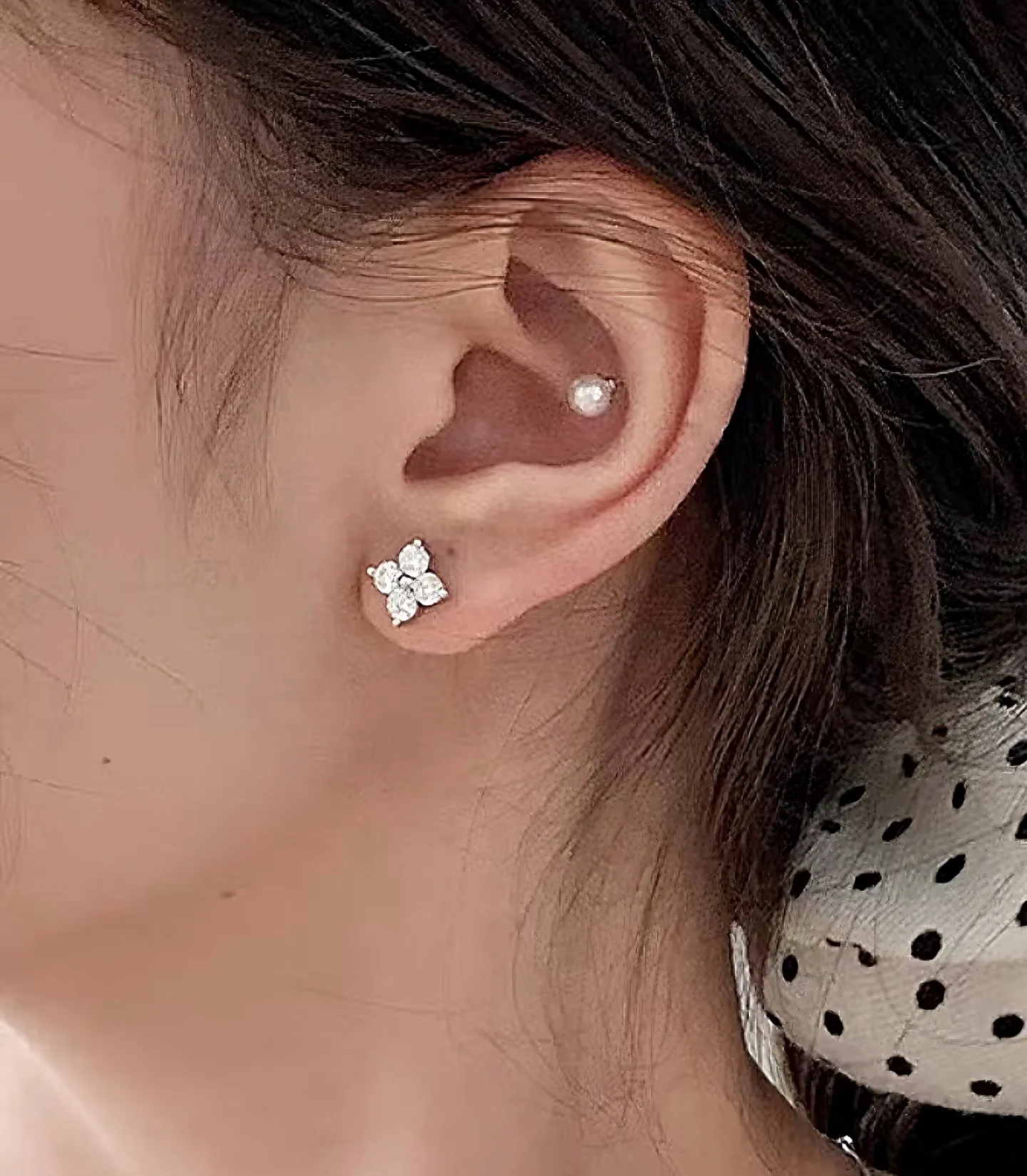 Moissanite Clover Stud Earrings (Sterling Silver) D15516691 — view 7