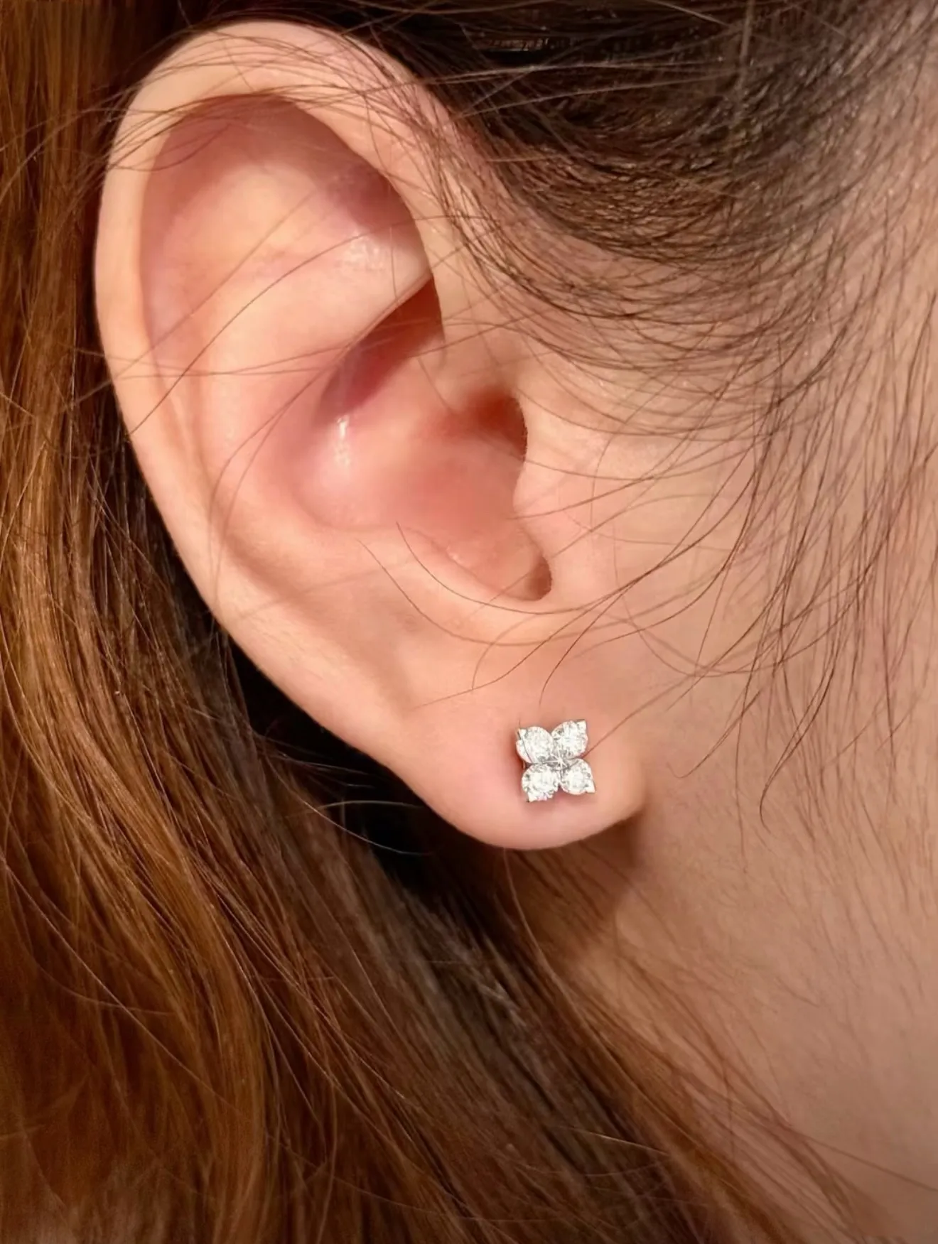 Moissanite Clover Stud Earrings (Sterling Silver) D15516691 — view 8
