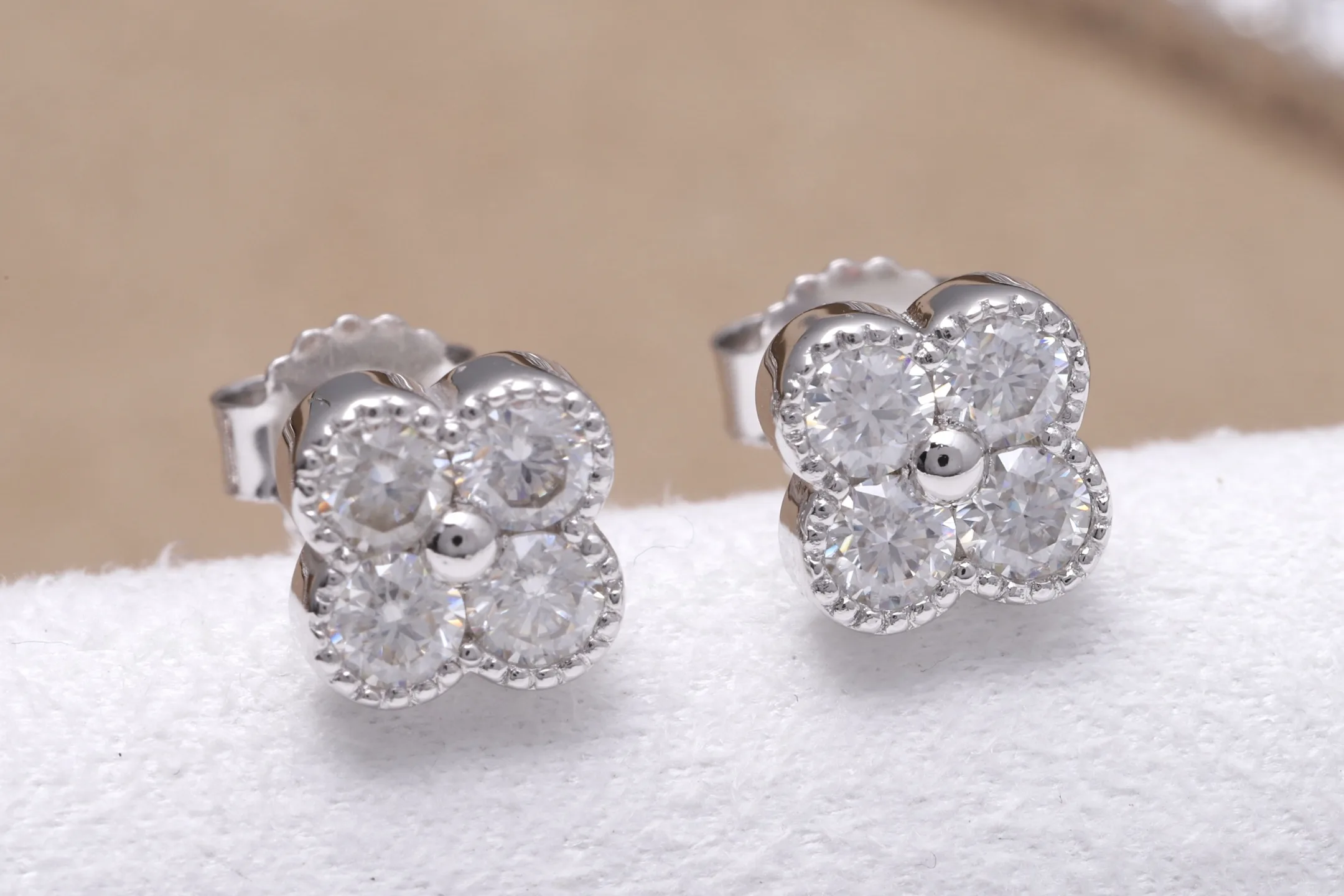 Clover Moissanite Stud Earrings (Sterling Silver) D17516714 — view 4