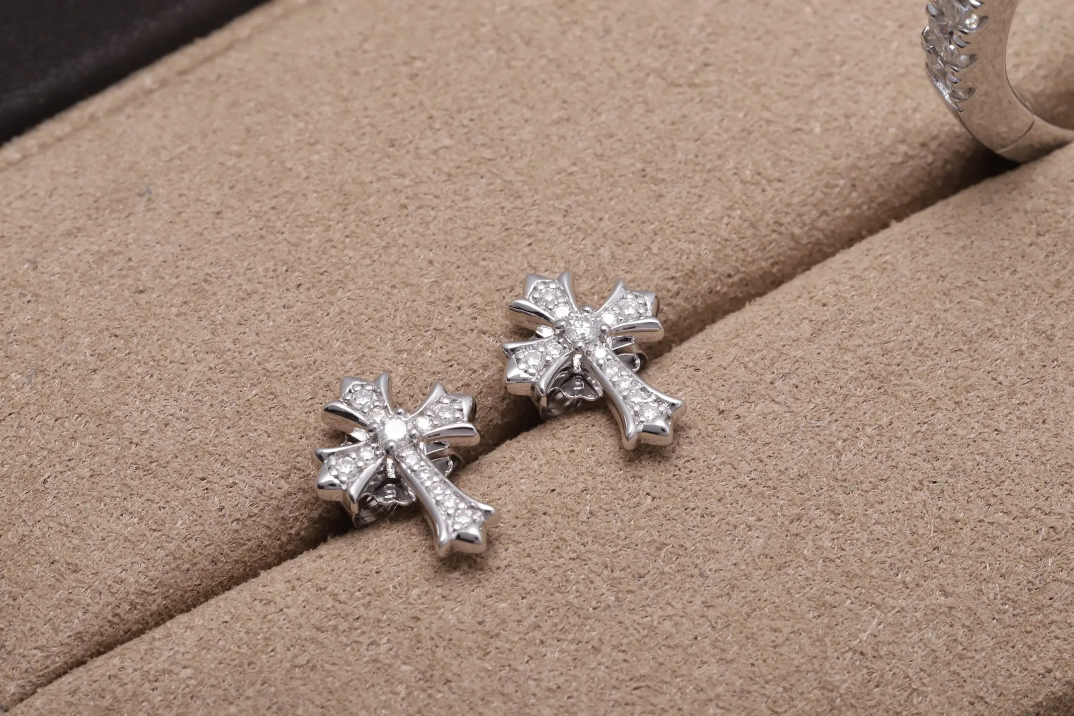 Moissanite Cross Stud Earrings (Sterling Silver) D15516696 — view 3
