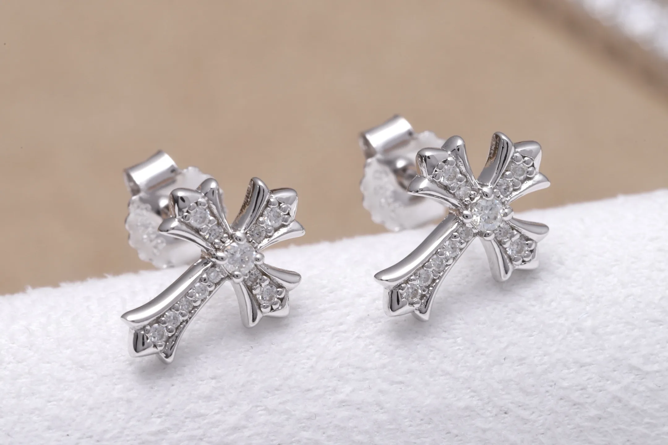 Moissanite Cross Stud Earrings (Sterling Silver) D15516696 — view 4