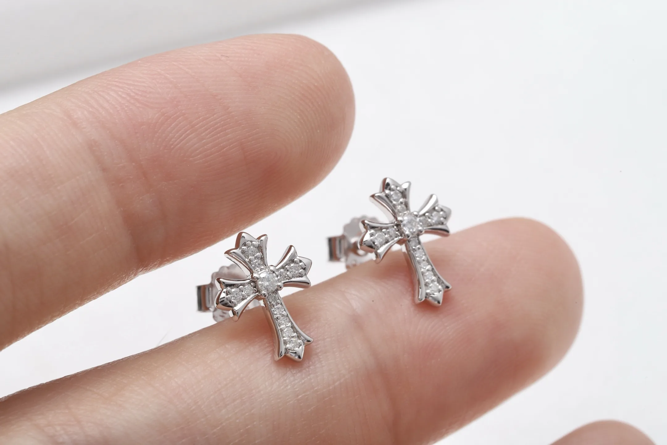 Moissanite Cross Stud Earrings (Sterling Silver) D15516696 — view 5