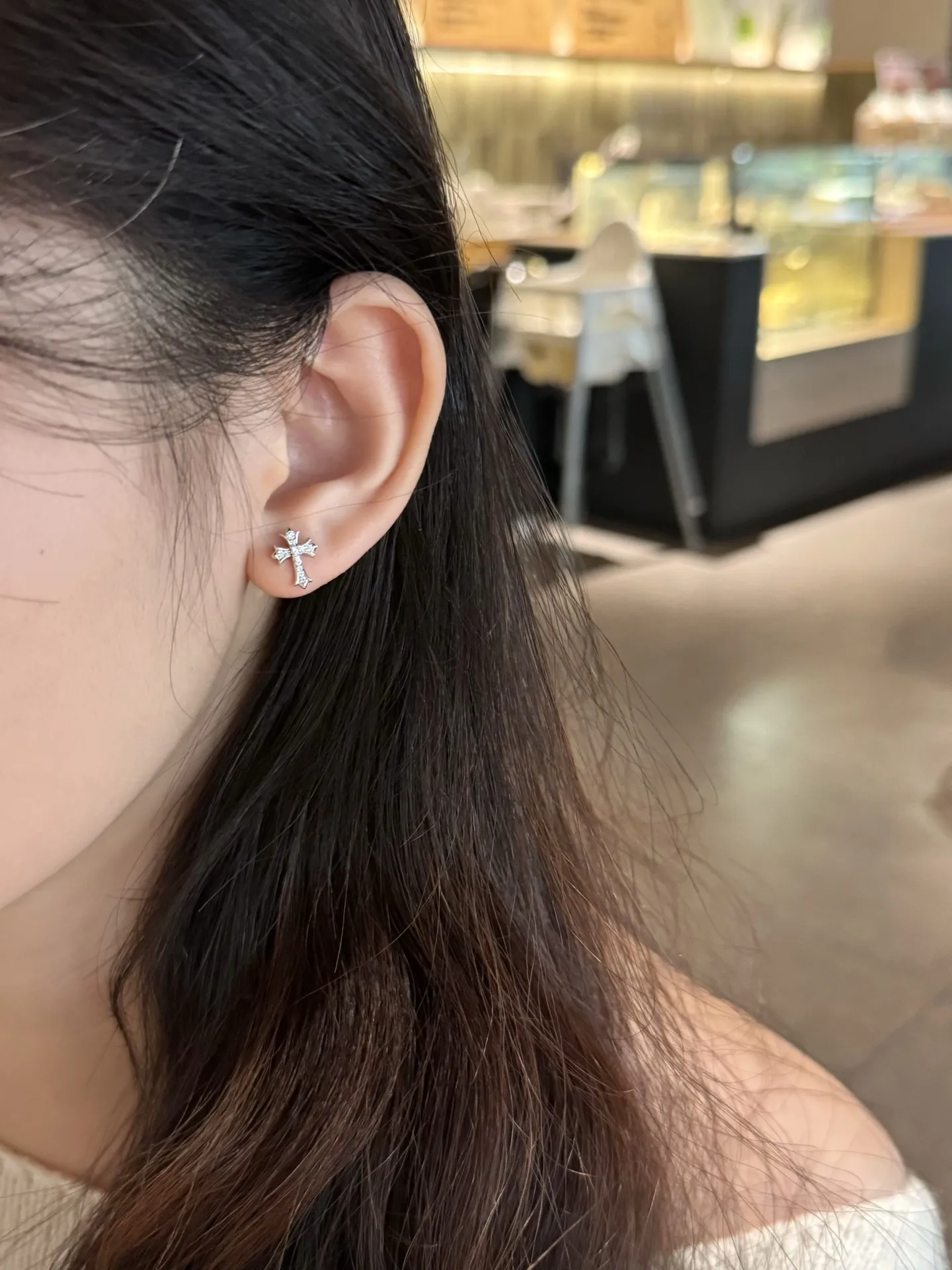 Moissanite Cross Stud Earrings (Sterling Silver) D15516696 — view 7