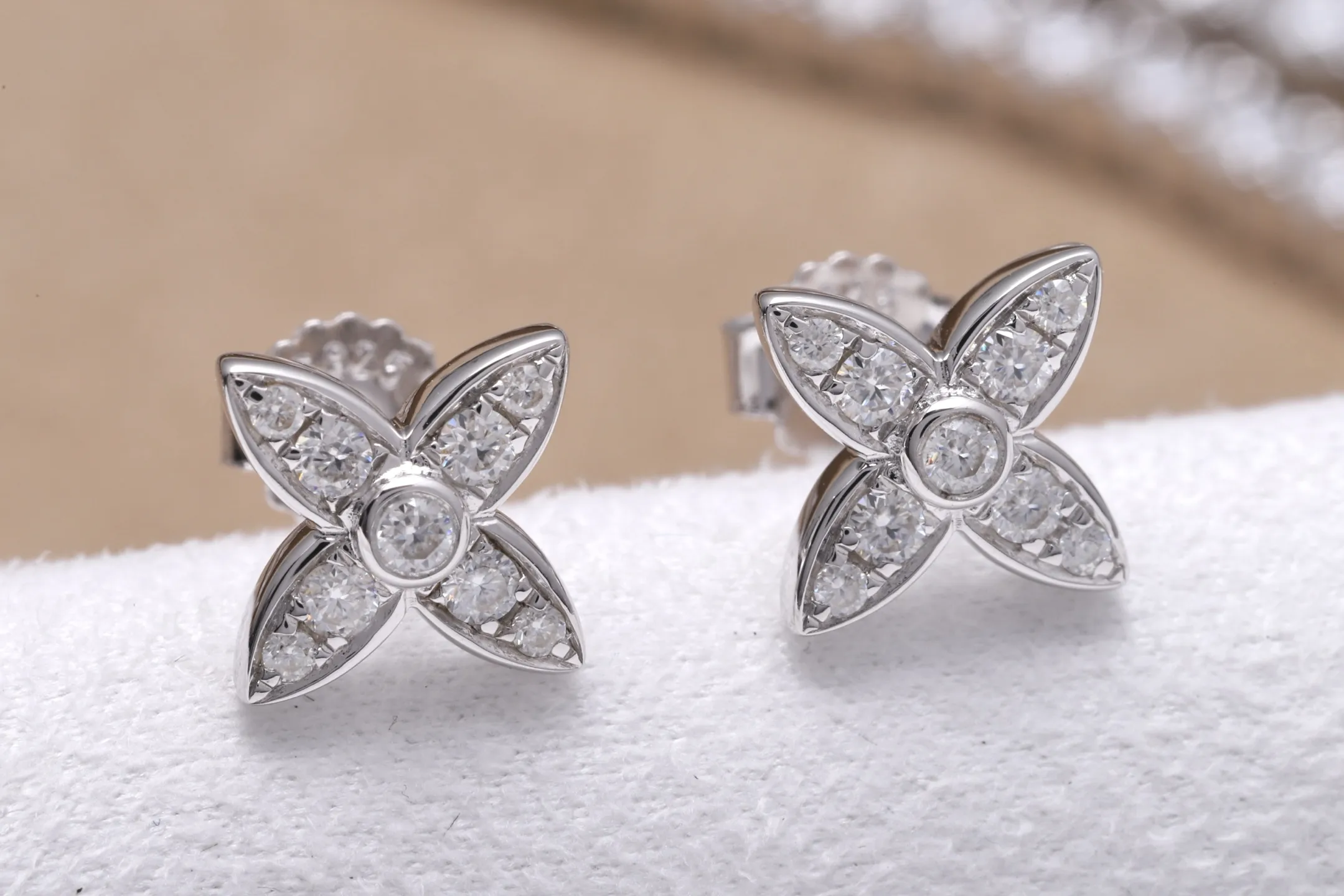 Moissanite Floral Stud Earrings (Sterling Silver) D20016699 — view 4
