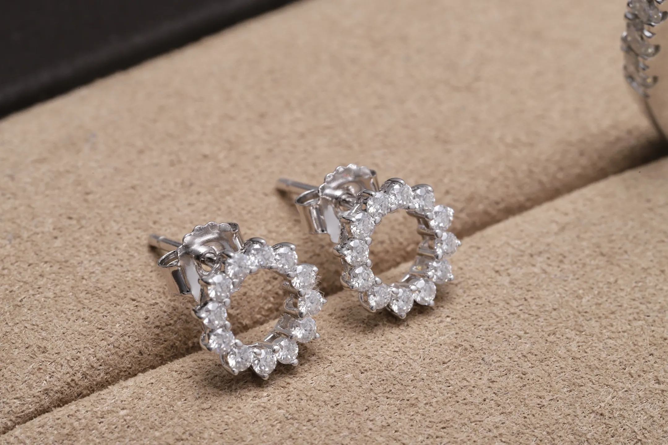 Moissanite Halo Stud Earrings (Sterling Silver) D16016695 — view 3