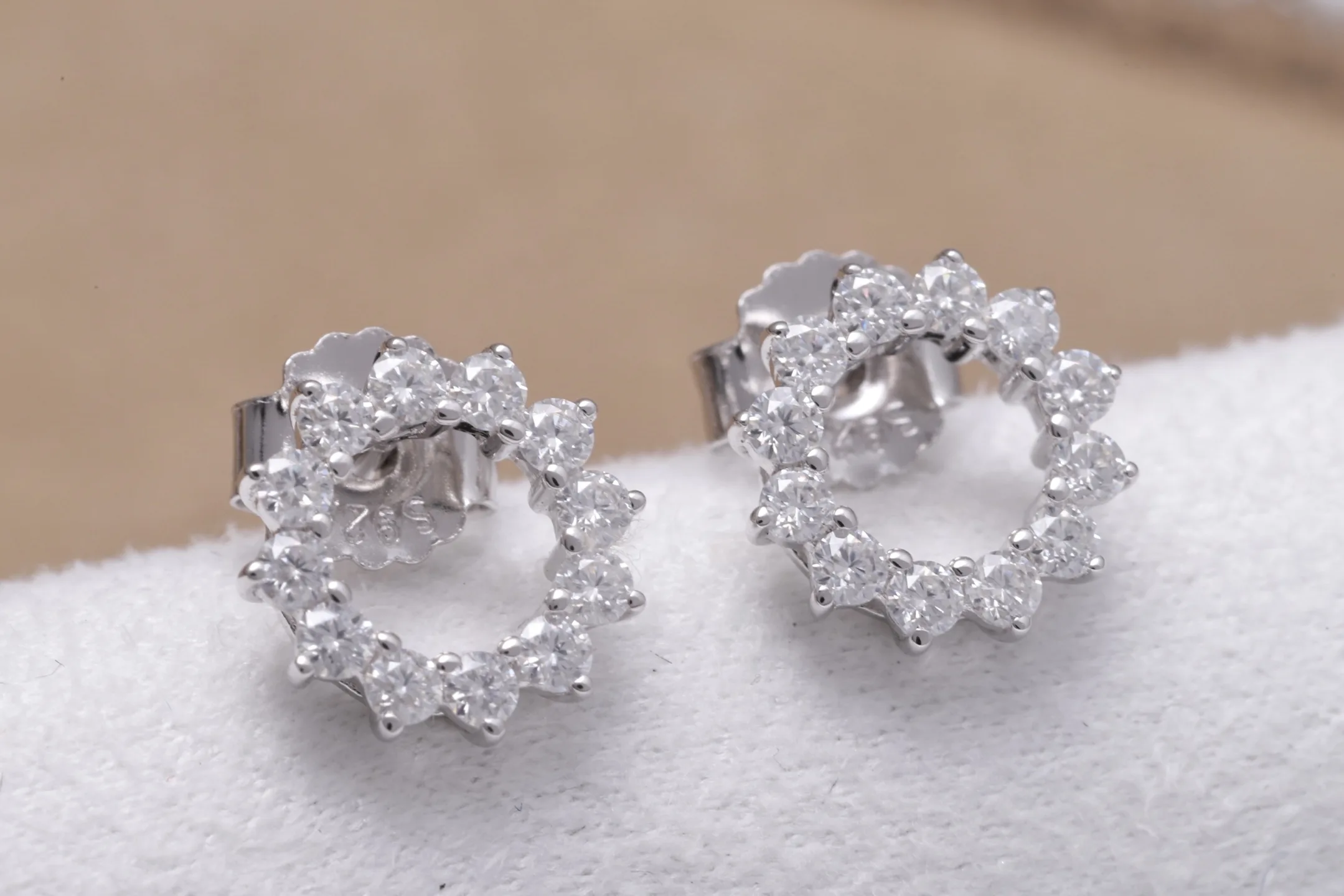 Moissanite Halo Stud Earrings (Sterling Silver) D16016695 — view 4
