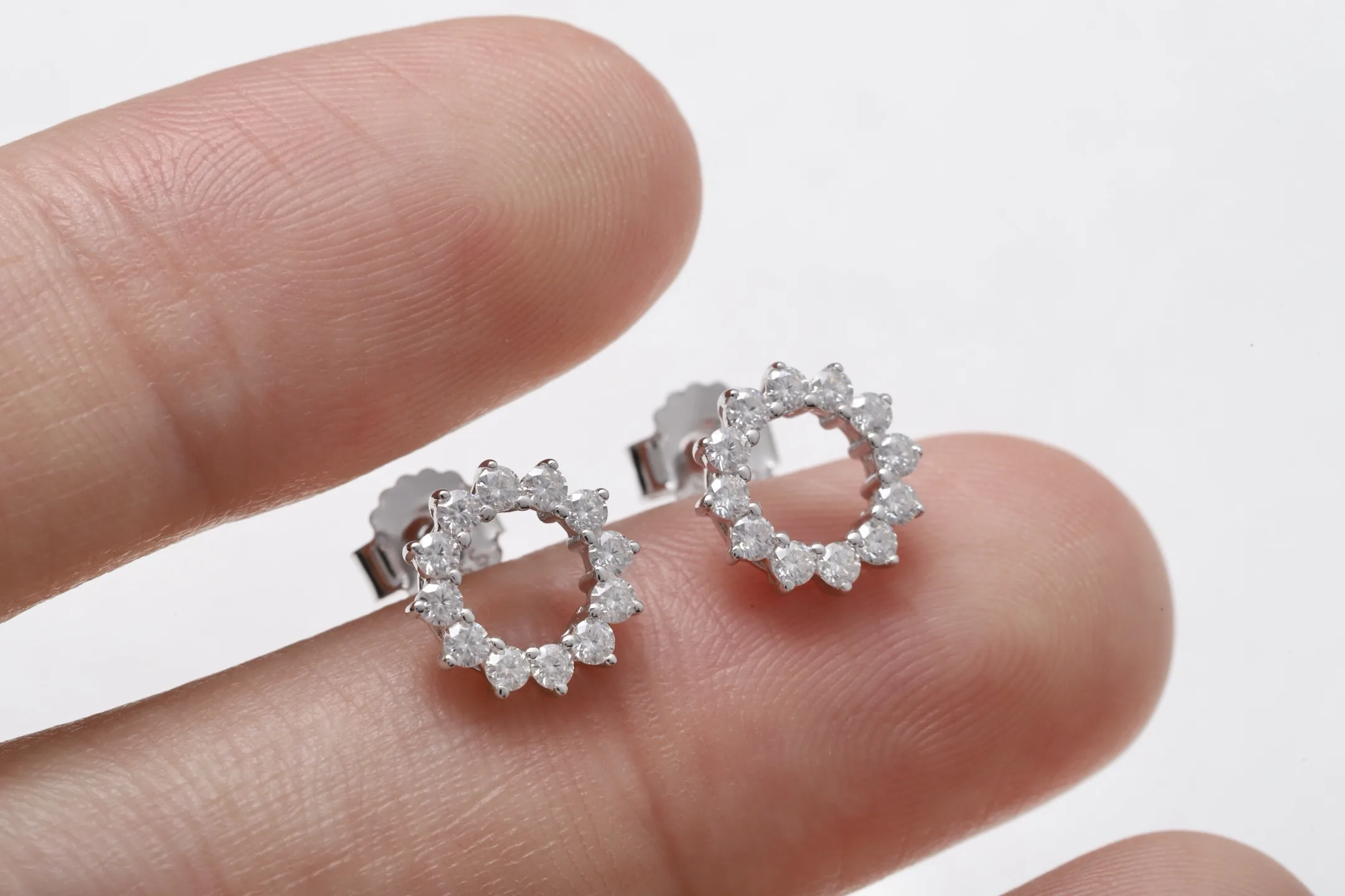 Moissanite Halo Stud Earrings (Sterling Silver) D16016695 — view 5