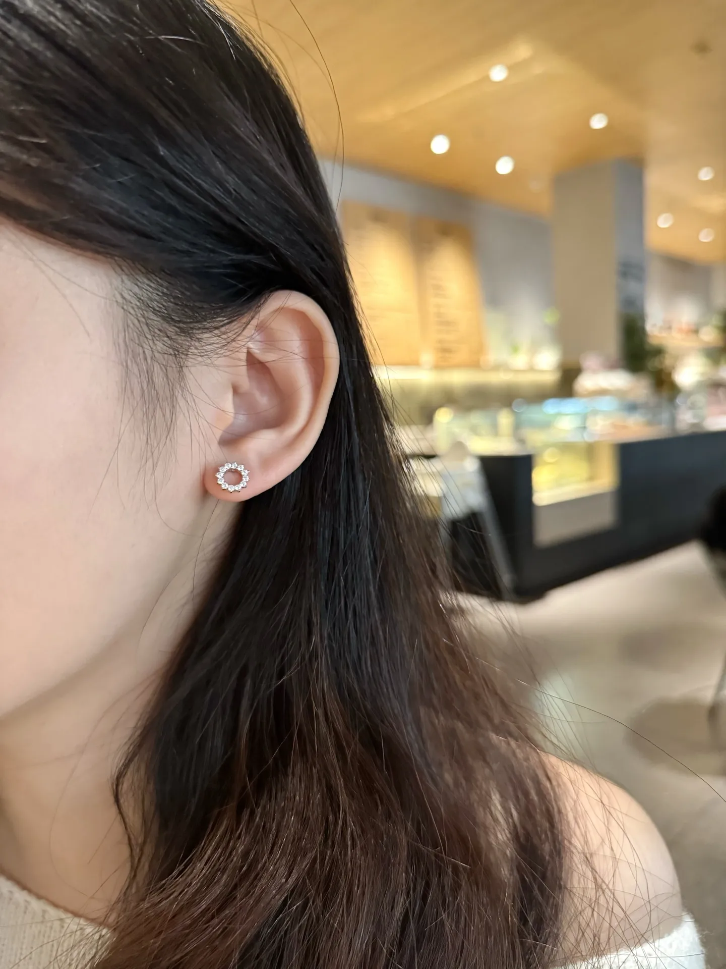 Moissanite Halo Stud Earrings (Sterling Silver) D16016695 — view 7