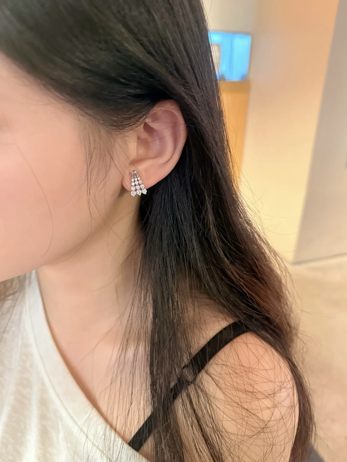 Moissanite Waterfall Drop Earrings (Sterling Silver) D23516694 — view 7