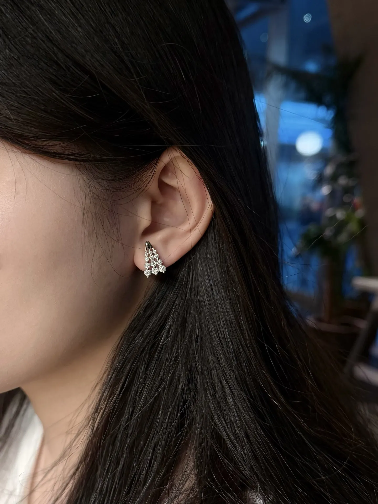 Moissanite Waterfall Drop Earrings (Sterling Silver) D23516694 — view 8
