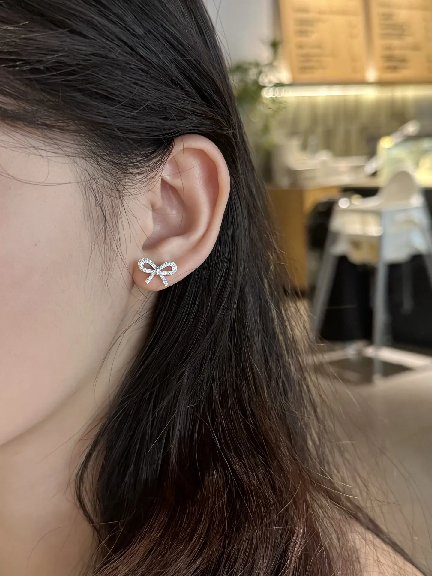 Moissanite Bow Stud Earrings (Sterling Silver) D22516697 — view 7