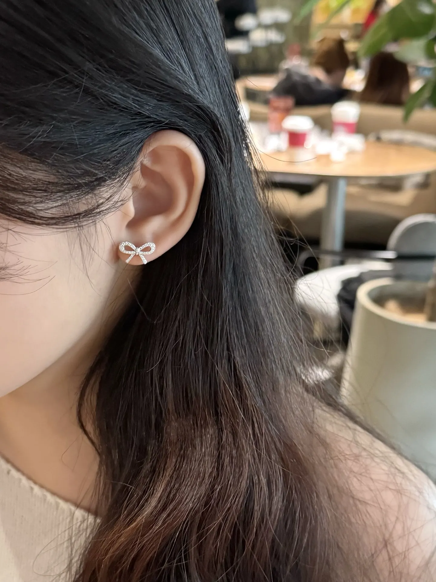 Moissanite Bow Stud Earrings (Sterling Silver) D22516697 — view 8