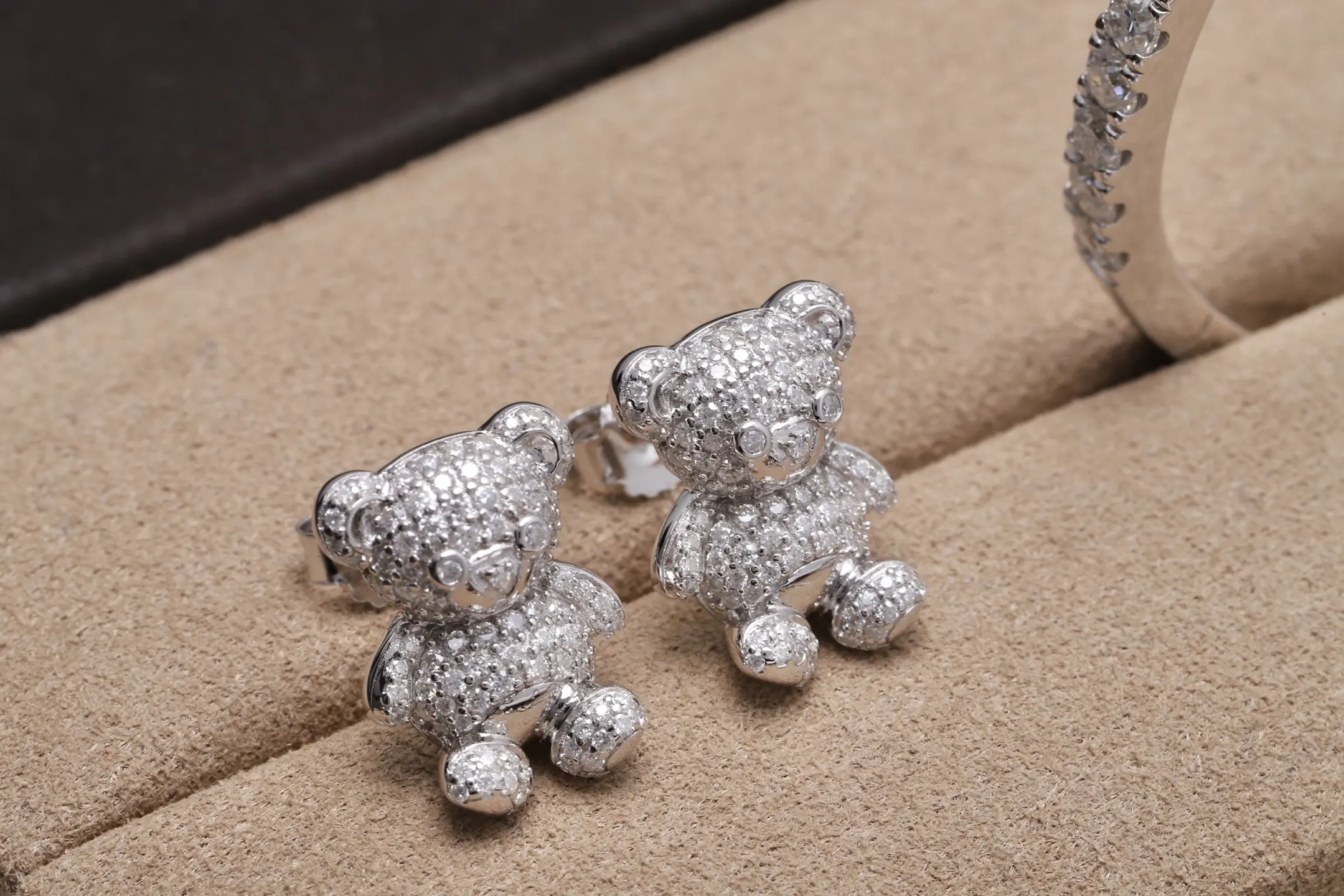 Moissanite Pavé Teddy Bear Stud Earrings (Sterling Silver) D58016687 — view 3