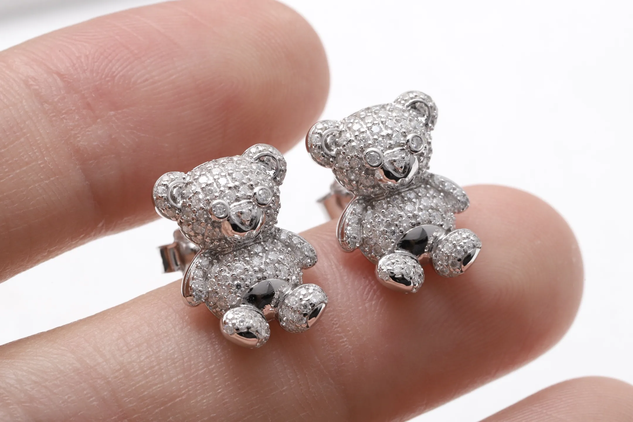 Moissanite Pavé Teddy Bear Stud Earrings (Sterling Silver) D58016687 — view 4