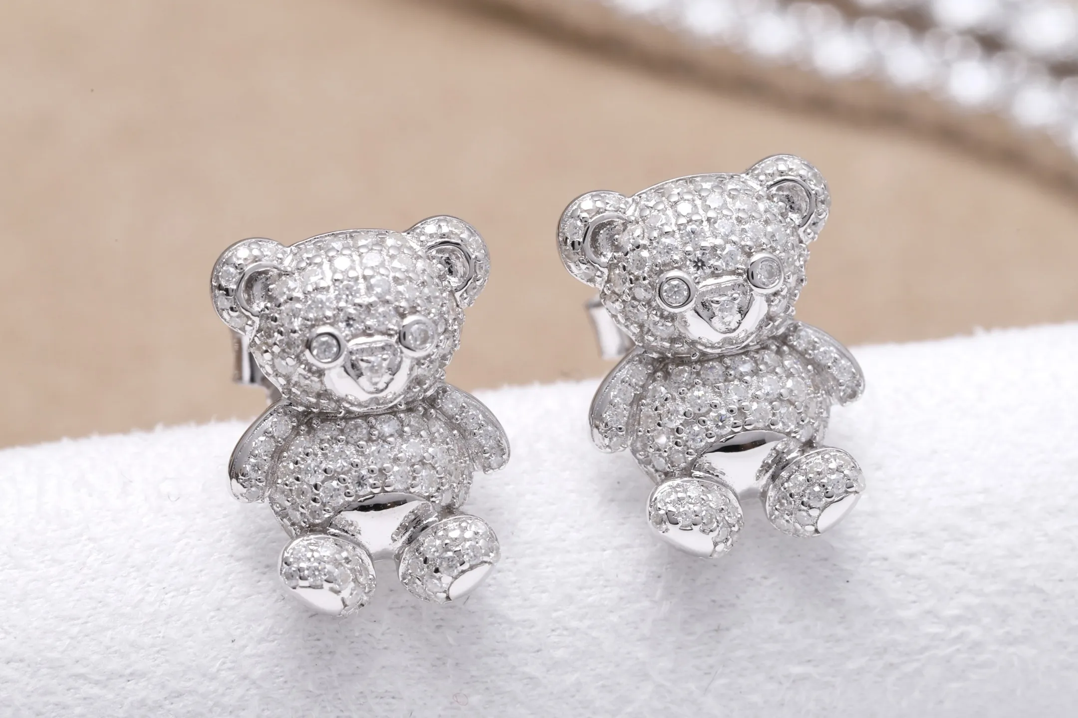 Moissanite Pavé Teddy Bear Stud Earrings (Sterling Silver) D58016687 — view 5