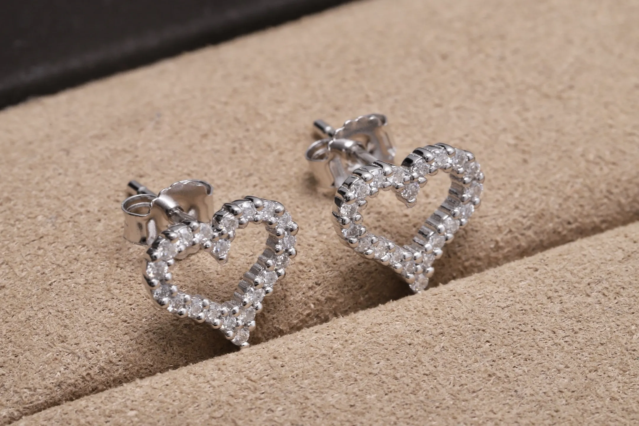 Moissanite Heart Stud Earrings (Sterling Silver) D17016685 — view 3