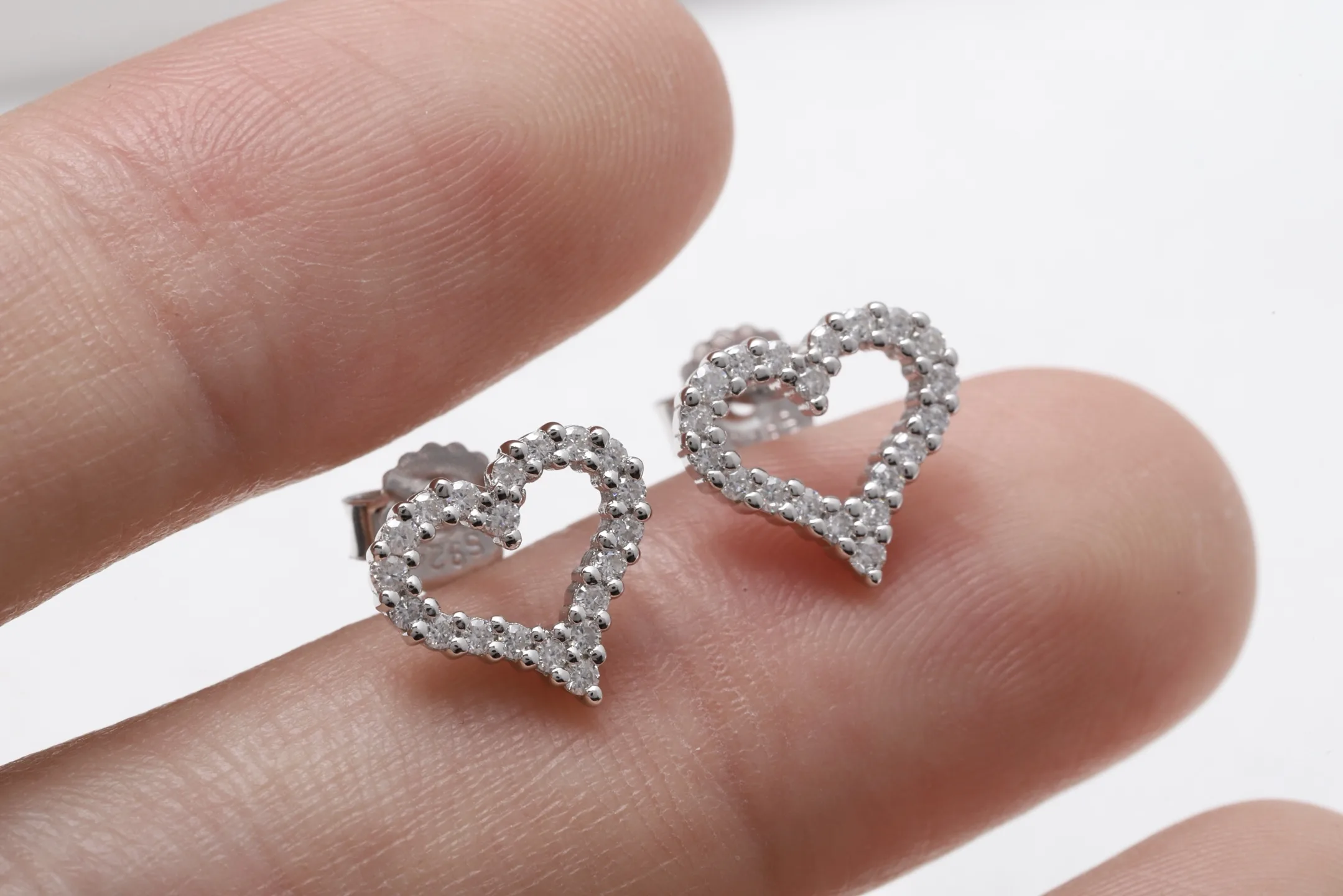 Moissanite Heart Stud Earrings (Sterling Silver) D17016685 — view 4
