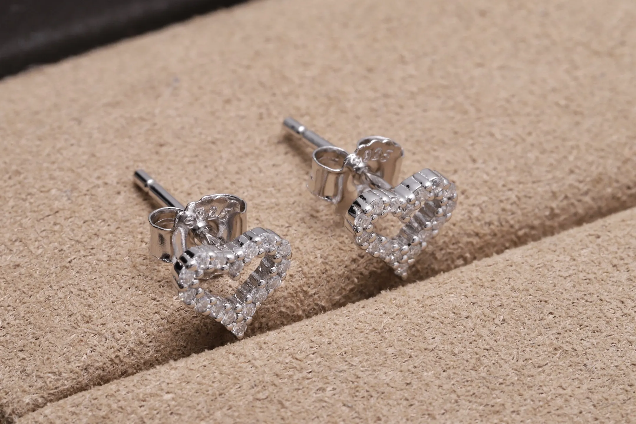 Moissanite Heart Stud Earrings (Sterling Silver) D15016684 — view 3