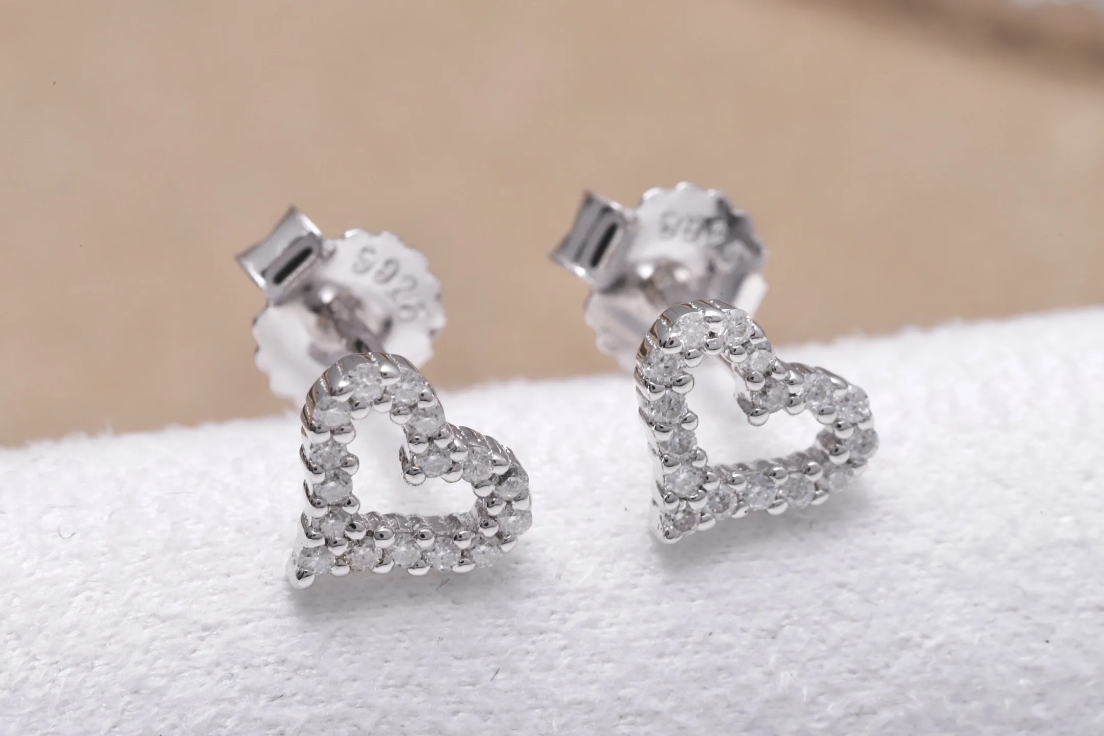 Moissanite Heart Stud Earrings (Sterling Silver) D15016684 — view 4