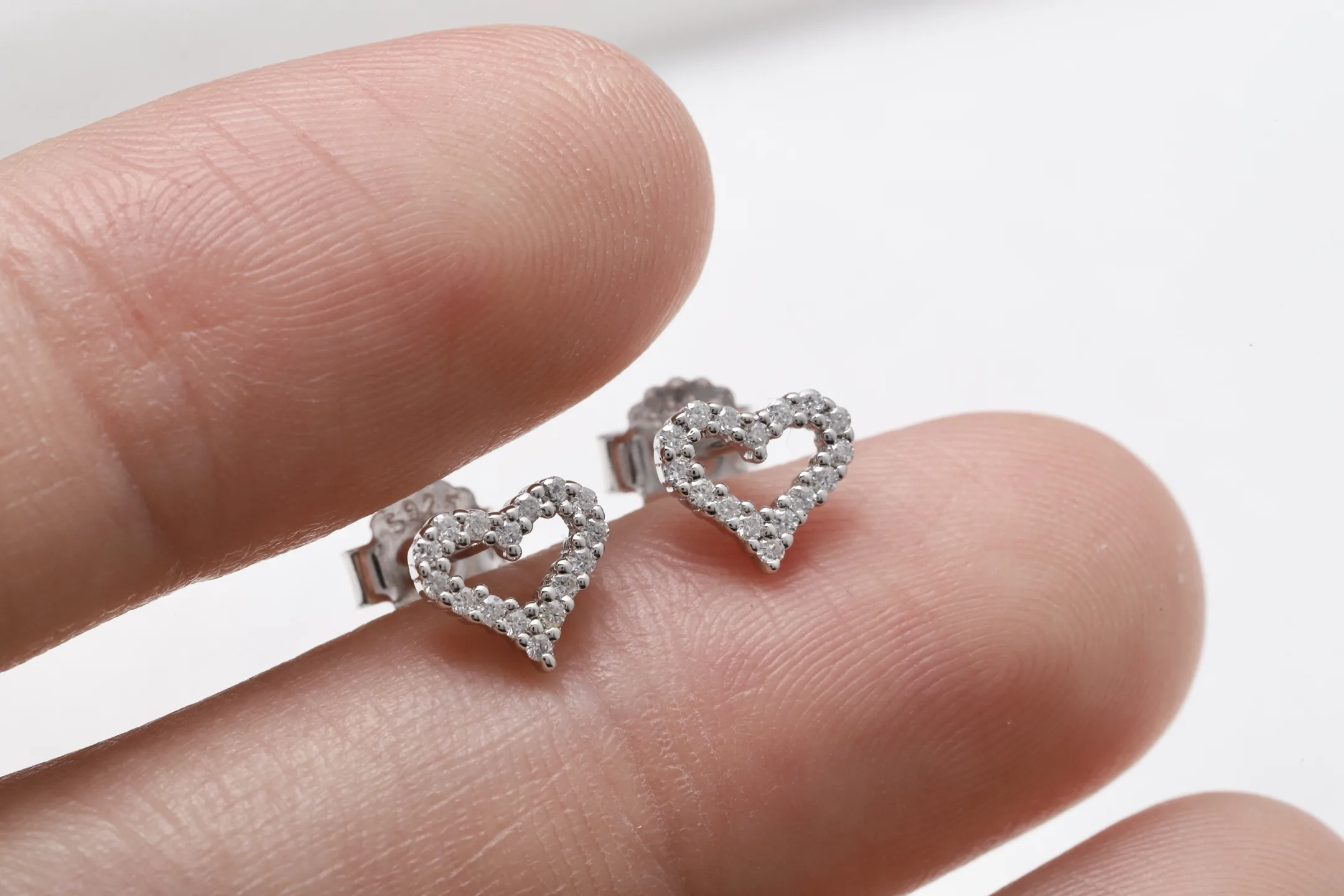 Moissanite Heart Stud Earrings (Sterling Silver) D15016684 — view 5