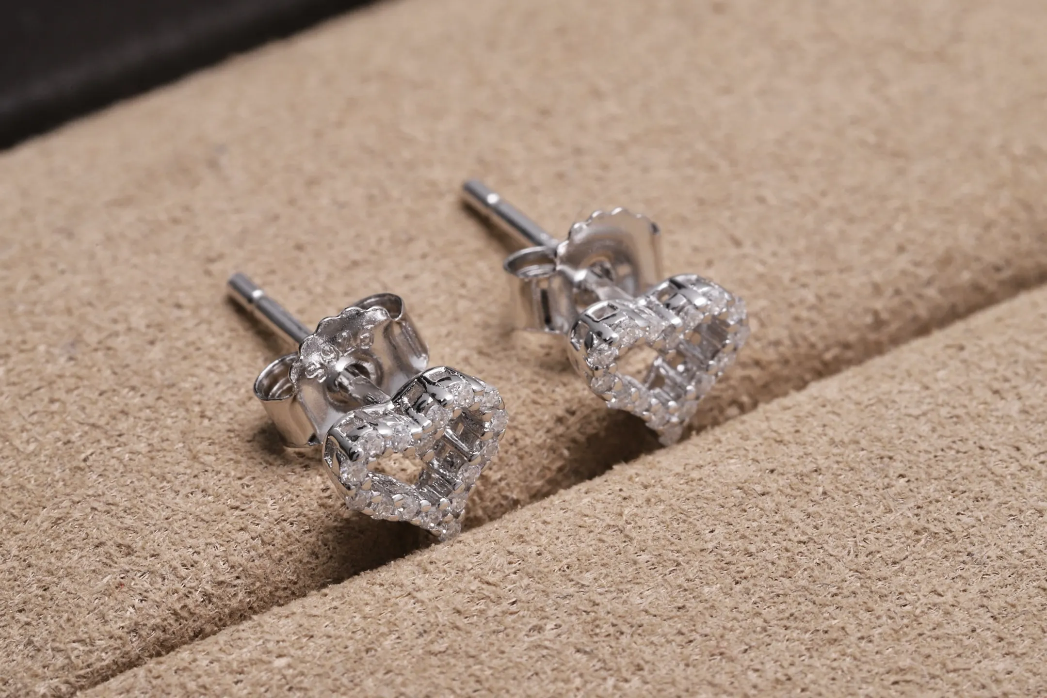 Moissanite Heart Stud Earrings (Sterling Silver) D15016683 — view 3