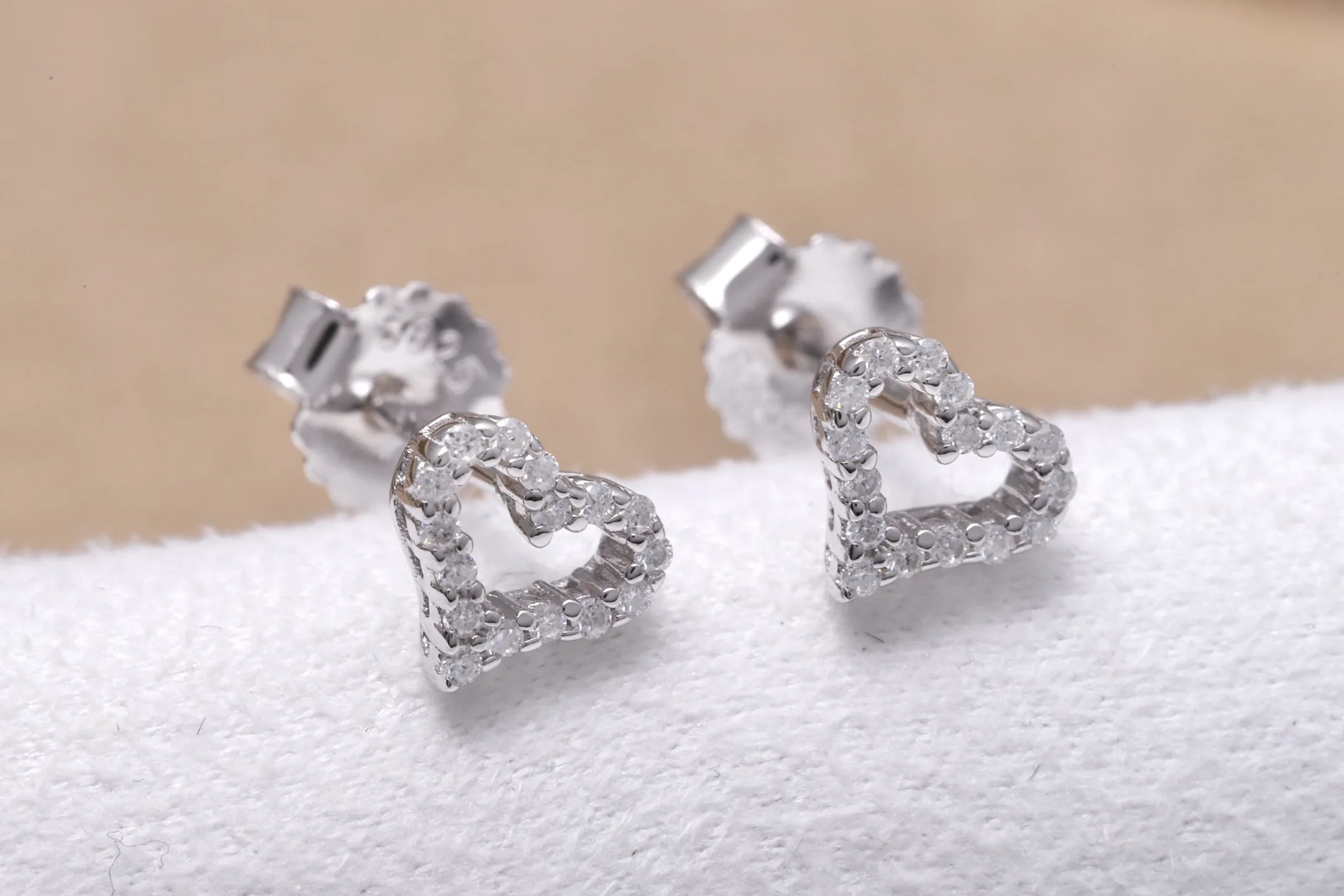 Moissanite Heart Stud Earrings (Sterling Silver) D15016683 — view 4