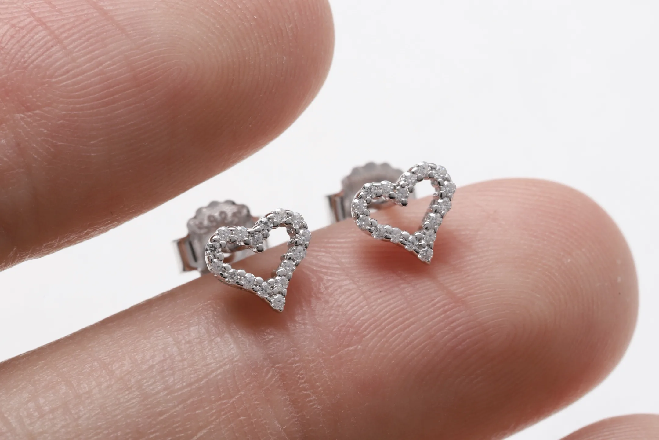 Moissanite Heart Stud Earrings (Sterling Silver) D15016683 — view 5