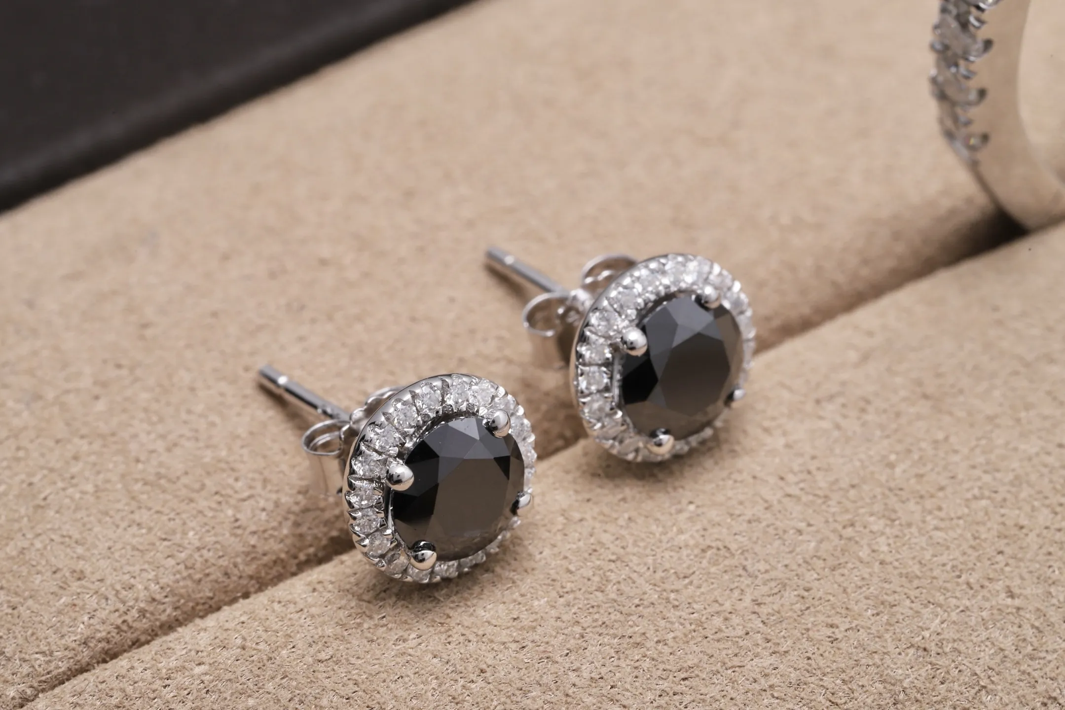 Black Moissanite Halo Stud Earrings (Sterling Silver) D20016688 — view 3