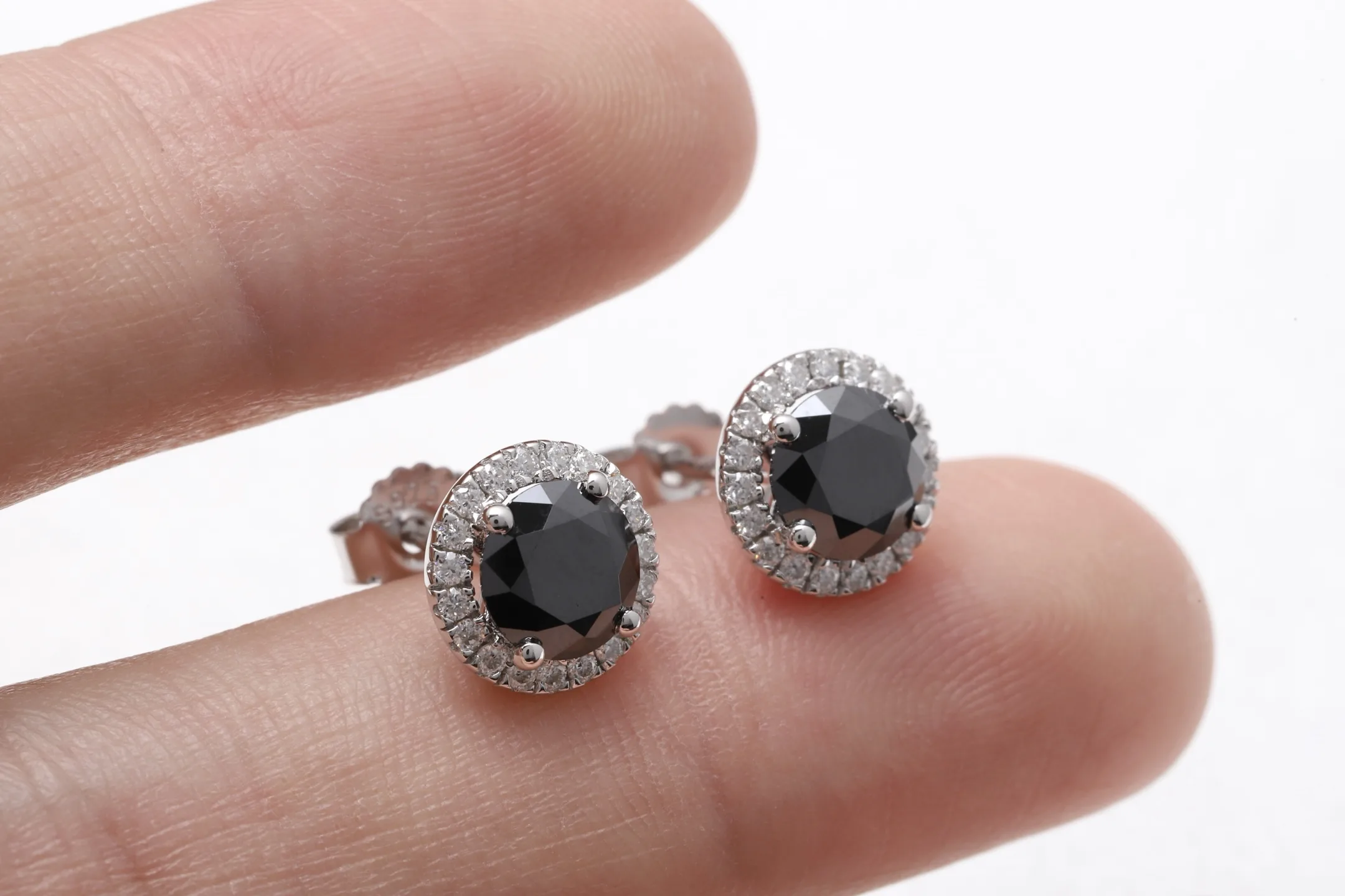 Black Moissanite Halo Stud Earrings (Sterling Silver) D20016688 — view 4