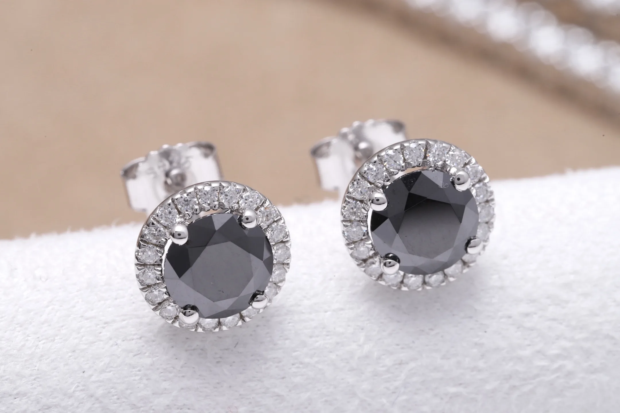 Black Moissanite Halo Stud Earrings (Sterling Silver) D20016688 — view 5