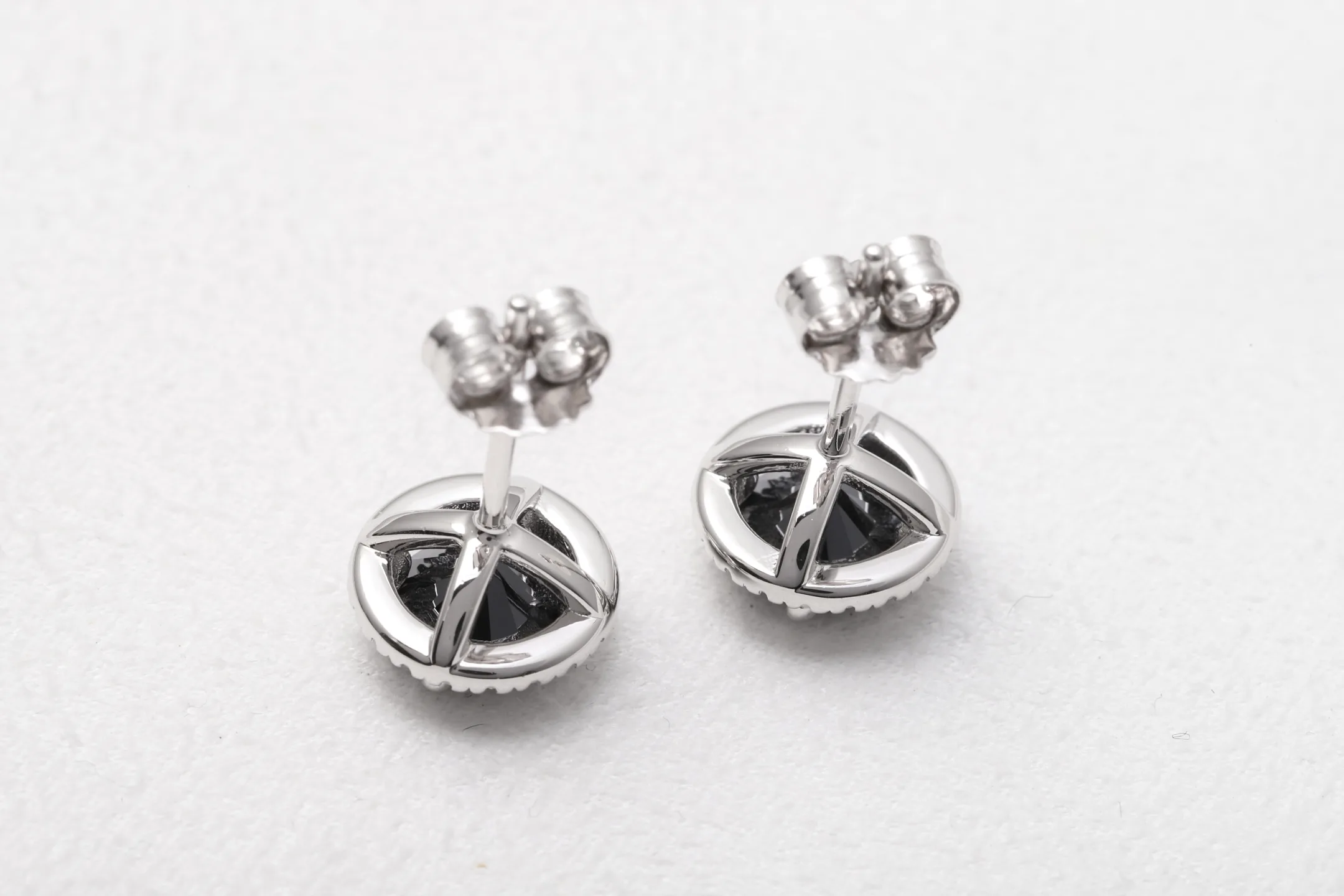 Black Moissanite Halo Stud Earrings (Sterling Silver) D20016688 — view 6