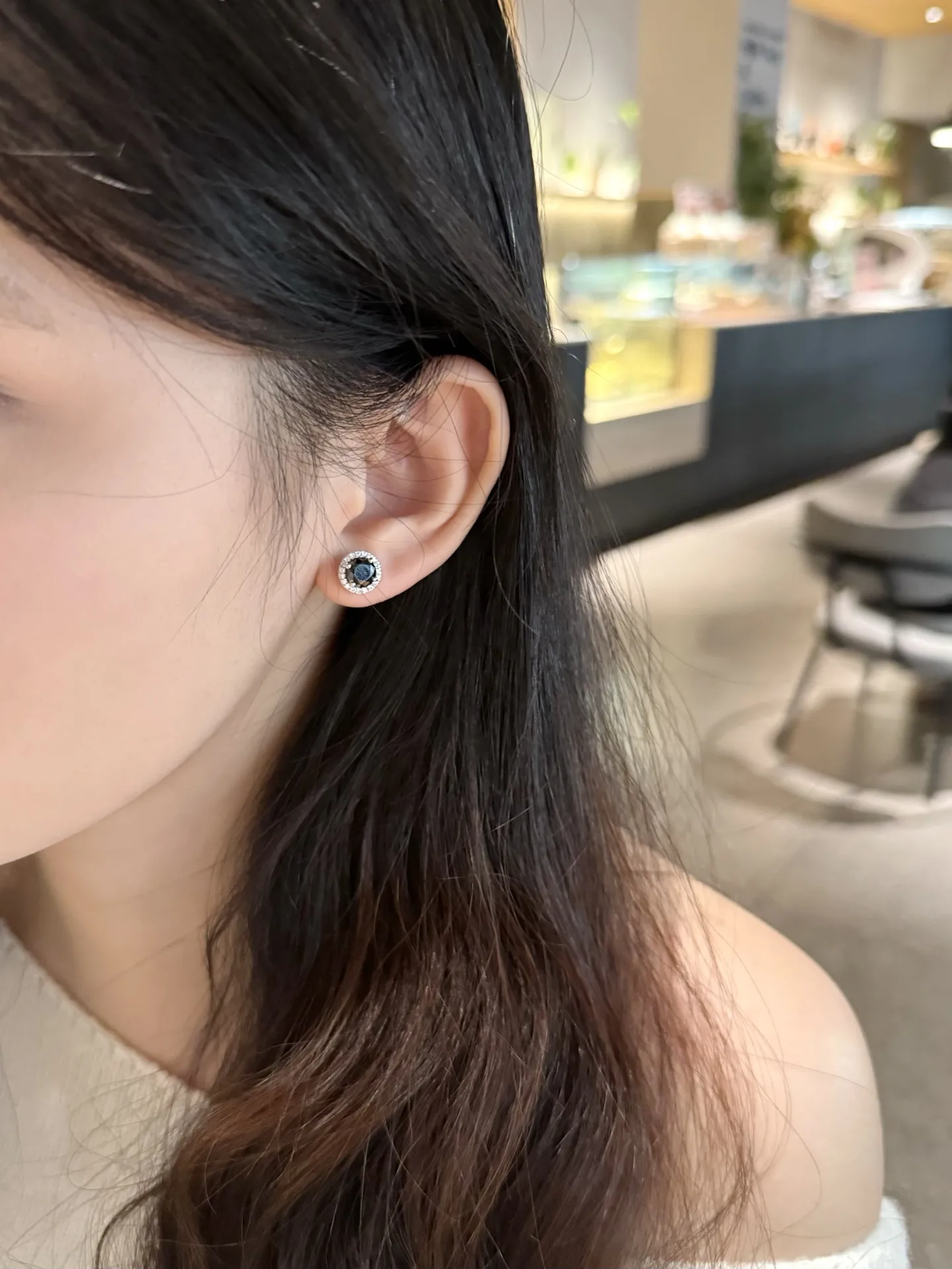 Black Moissanite Halo Stud Earrings (Sterling Silver) D20016688 — view 7