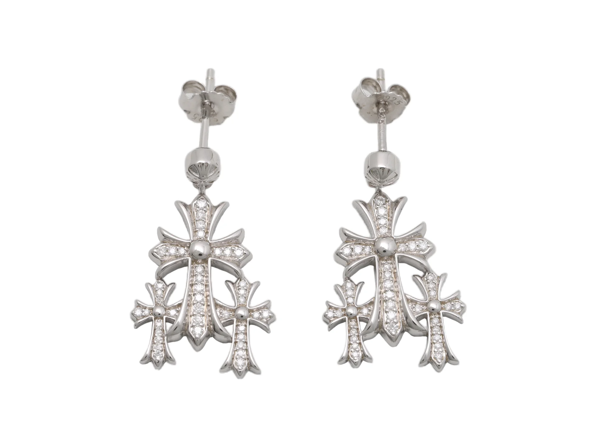 Moissanite Pavé Triple Cross Drop Earrings (Sterling Silver) D32016591