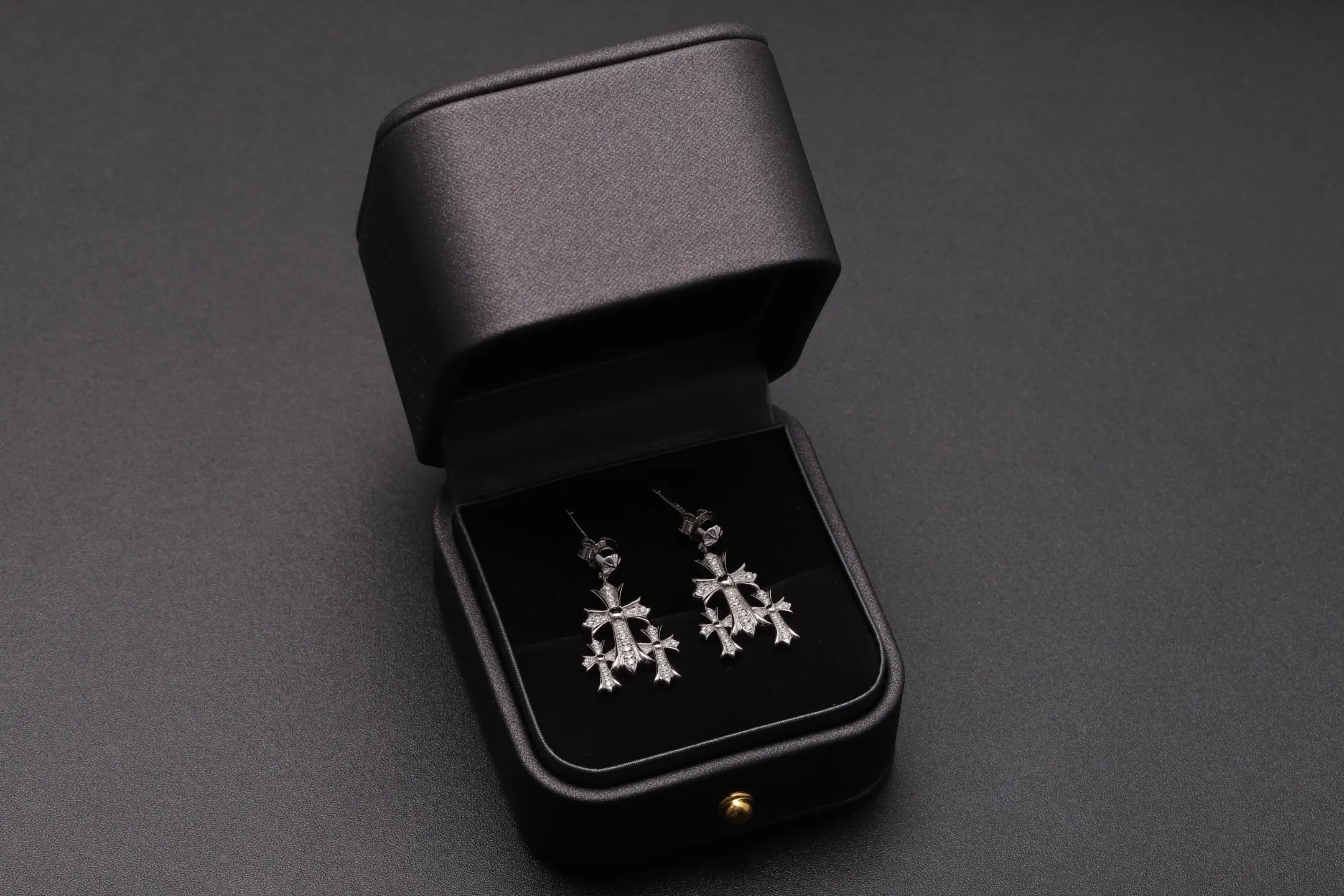Moissanite Pavé Triple Cross Drop Earrings (Sterling Silver) D32016591 — view 2