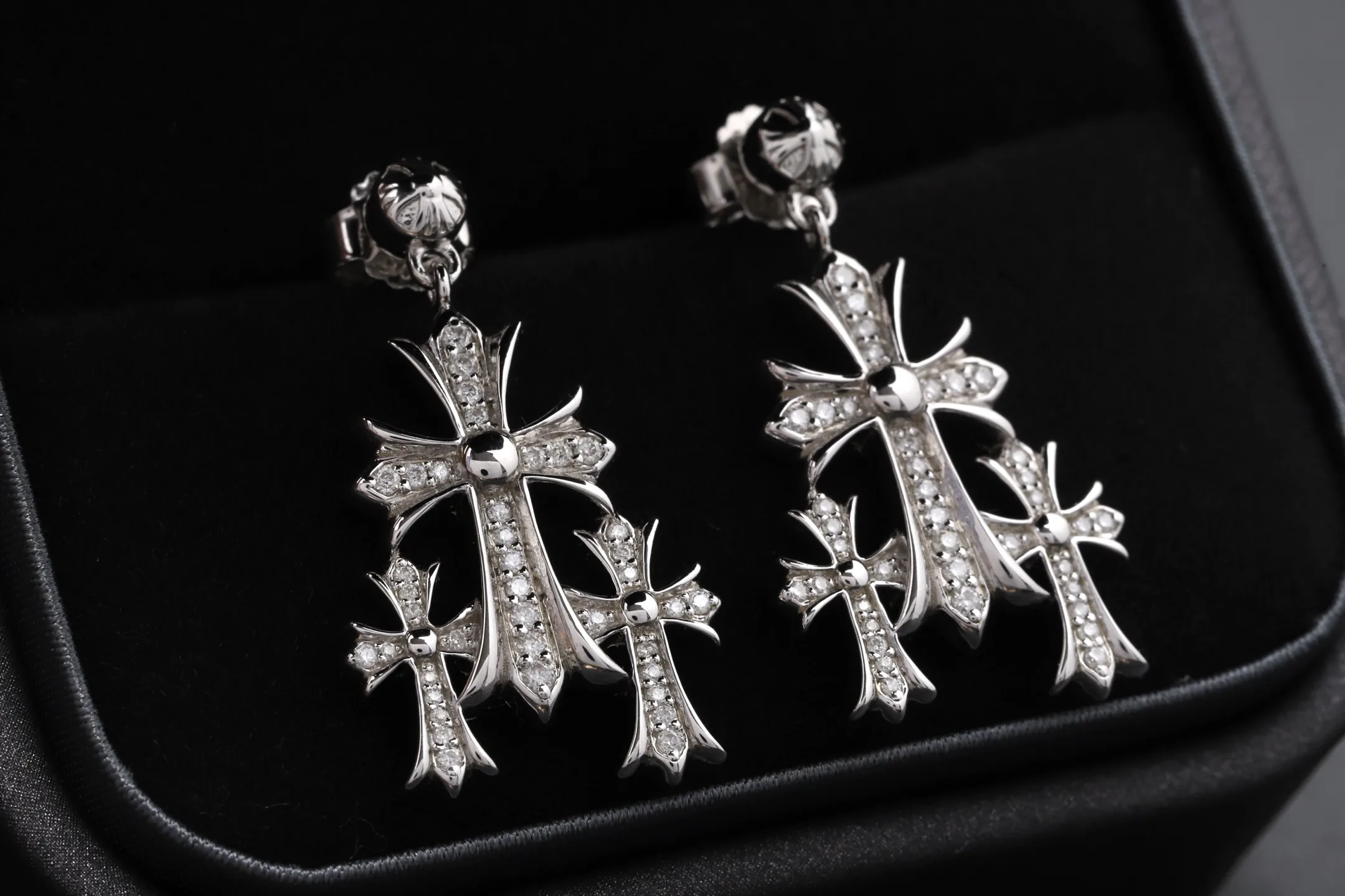 Moissanite Pavé Triple Cross Drop Earrings (Sterling Silver) D32016591 — view 3