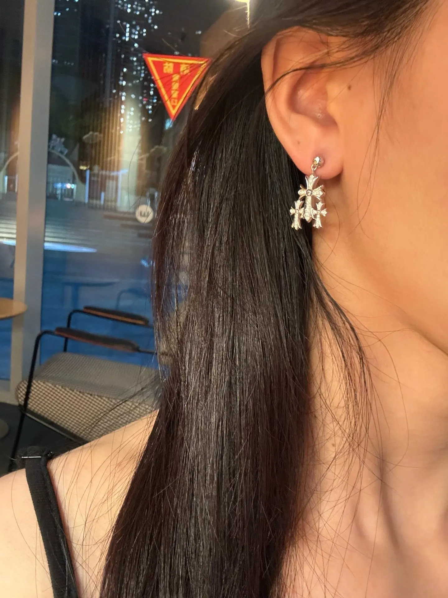 Moissanite Pavé Triple Cross Drop Earrings (Sterling Silver) D32016591 — view 8
