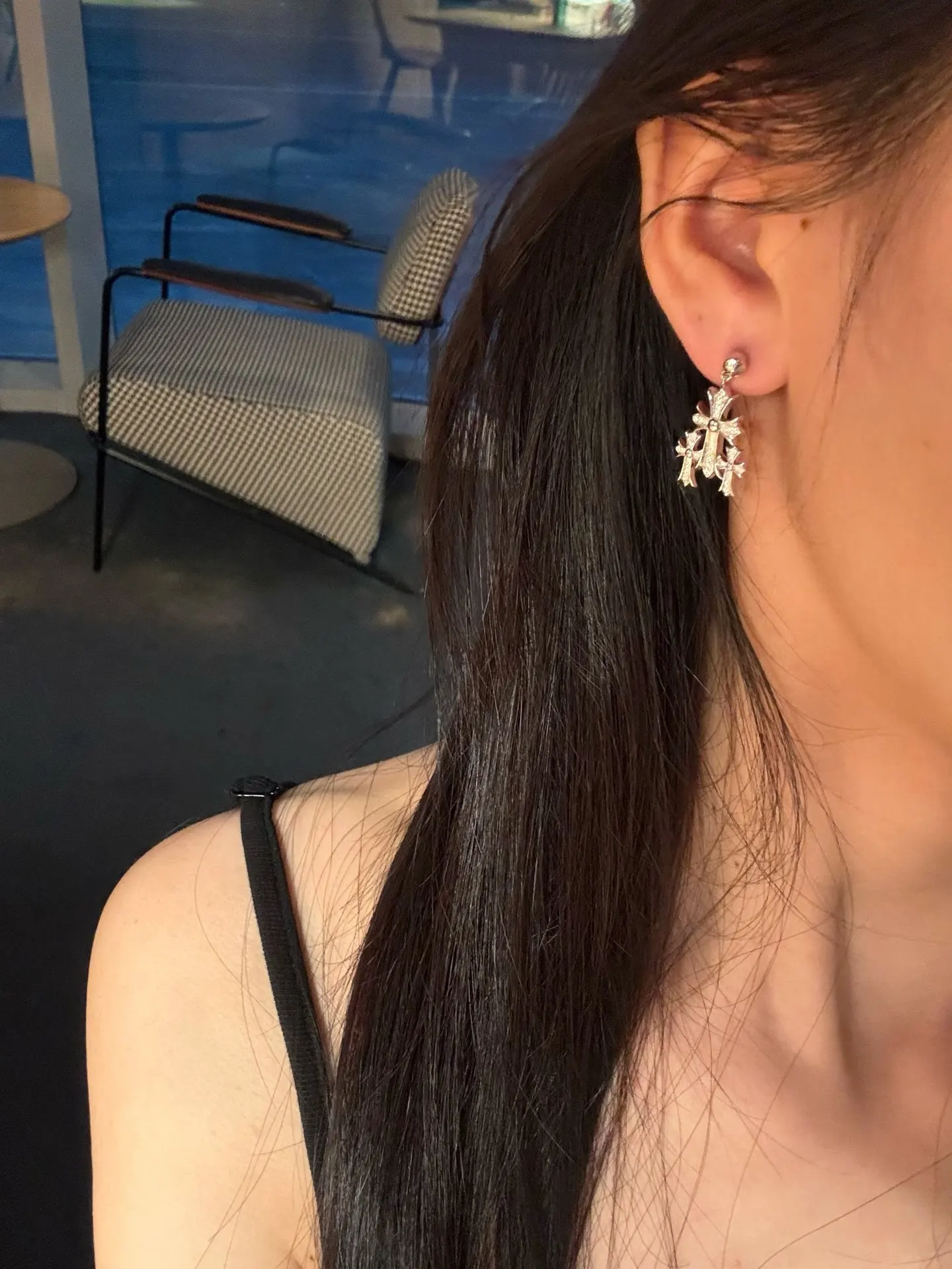 Moissanite Pavé Triple Cross Drop Earrings (Sterling Silver) D32016591 — view 9