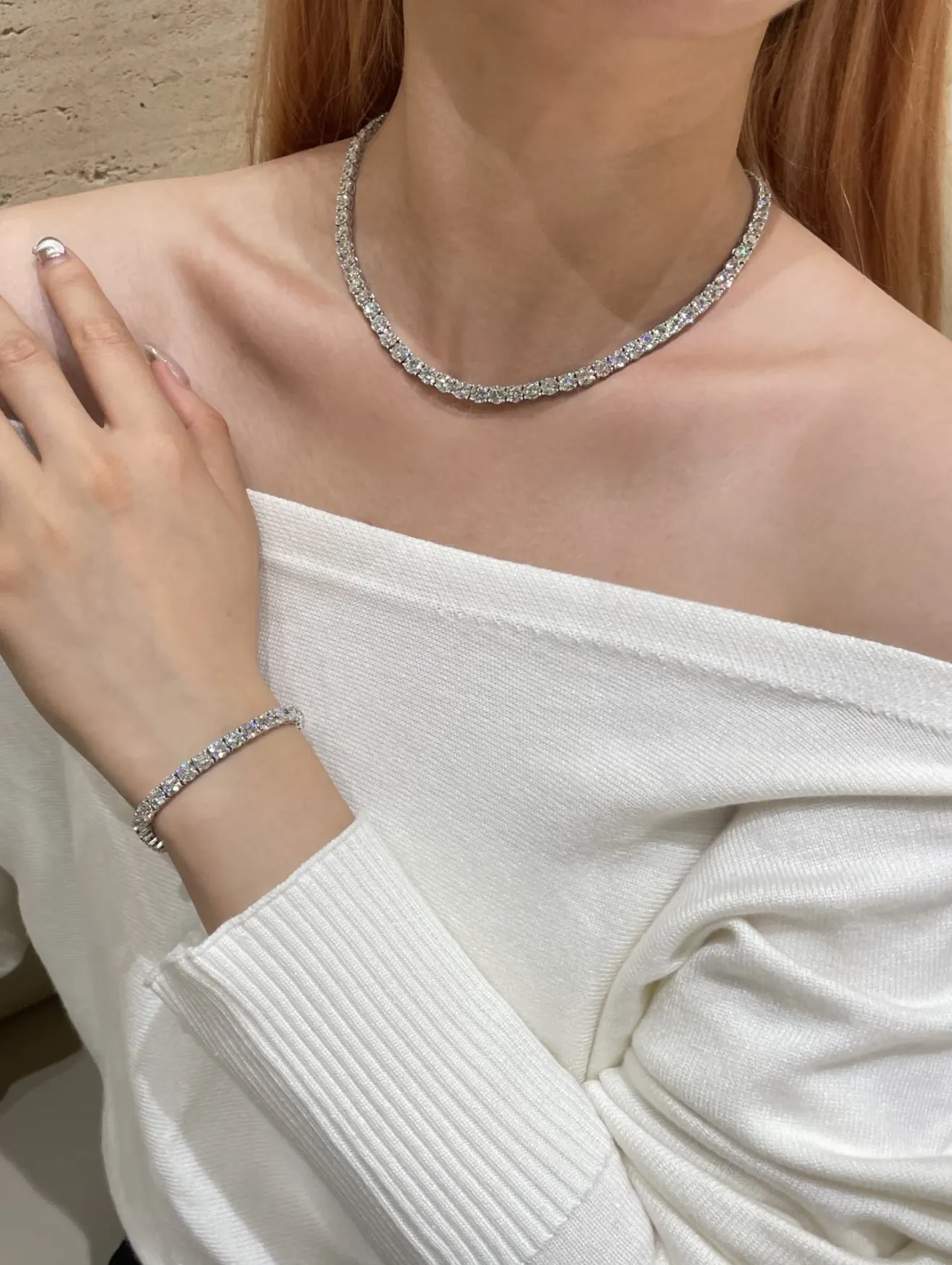 Moissanite Tennis Necklace (Sterling Silver) D270016609 — view 9