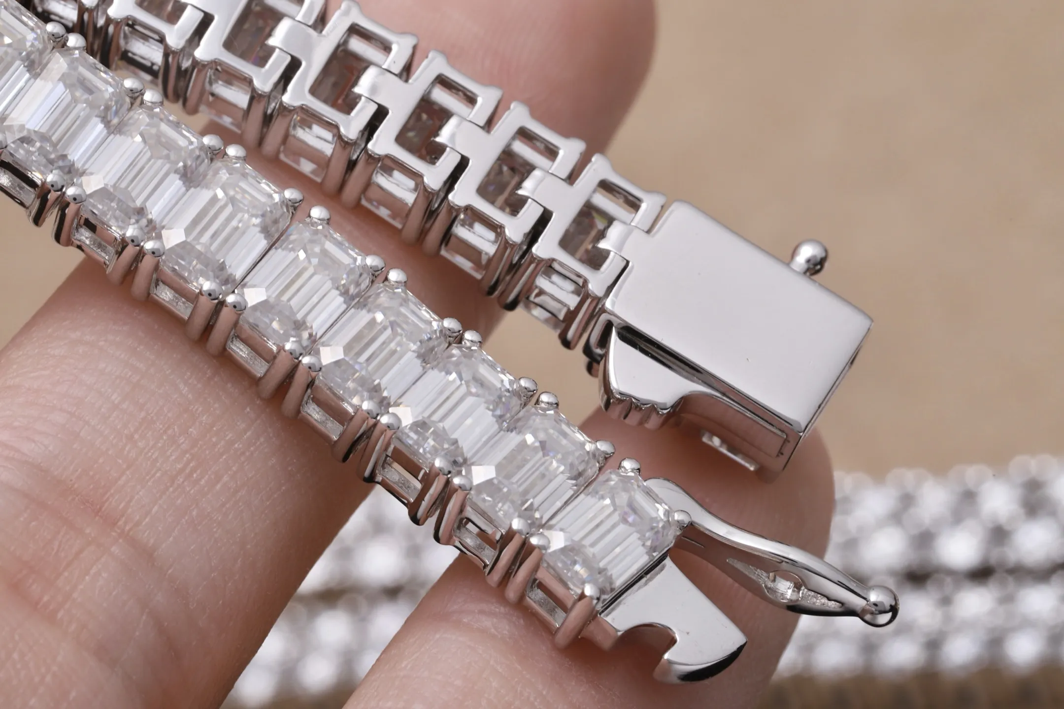 Emerald-Cut Moissanite Tennis Bracelet (Sterling Silver) D228016611 — view 6