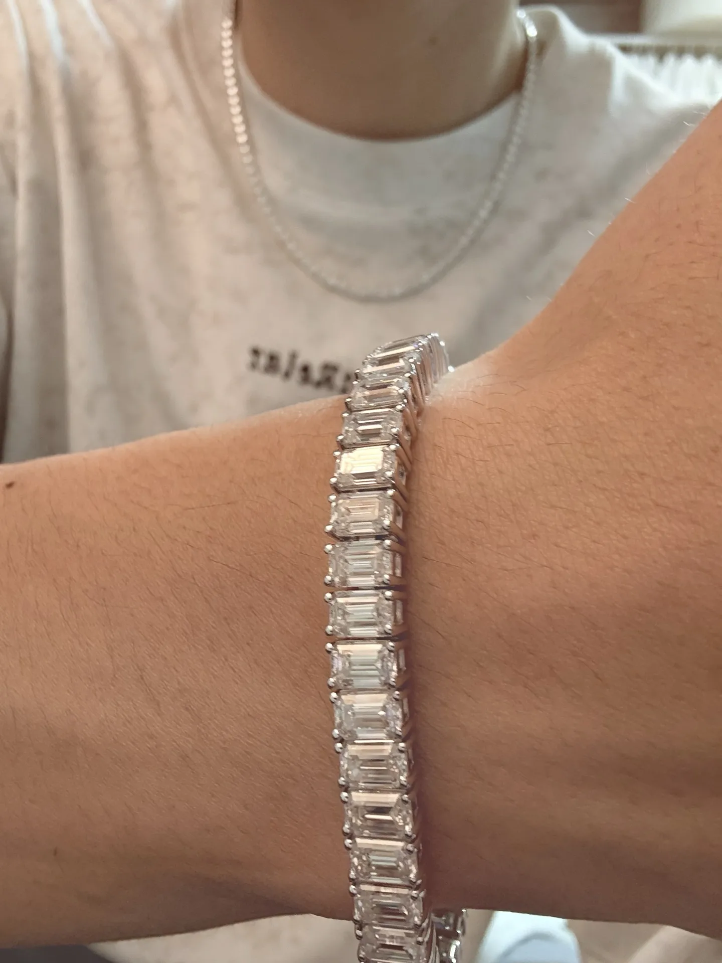 Emerald-Cut Moissanite Tennis Bracelet (Sterling Silver) D228016611 — view 9