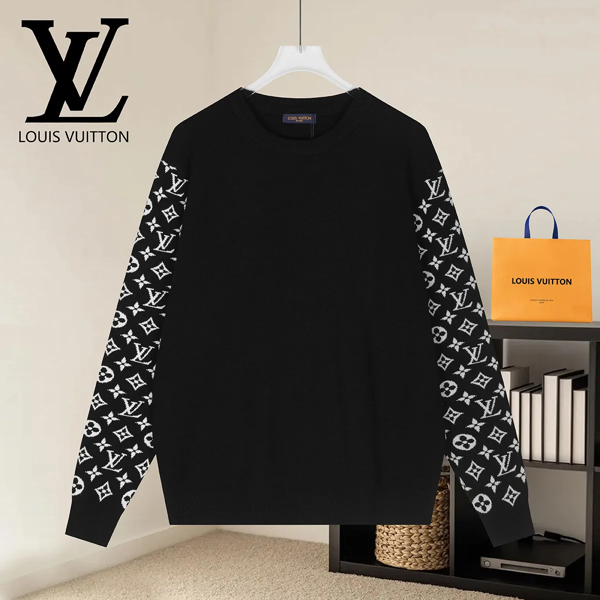 Monogram Intarsia Sleeve Wool Sweater D18521587