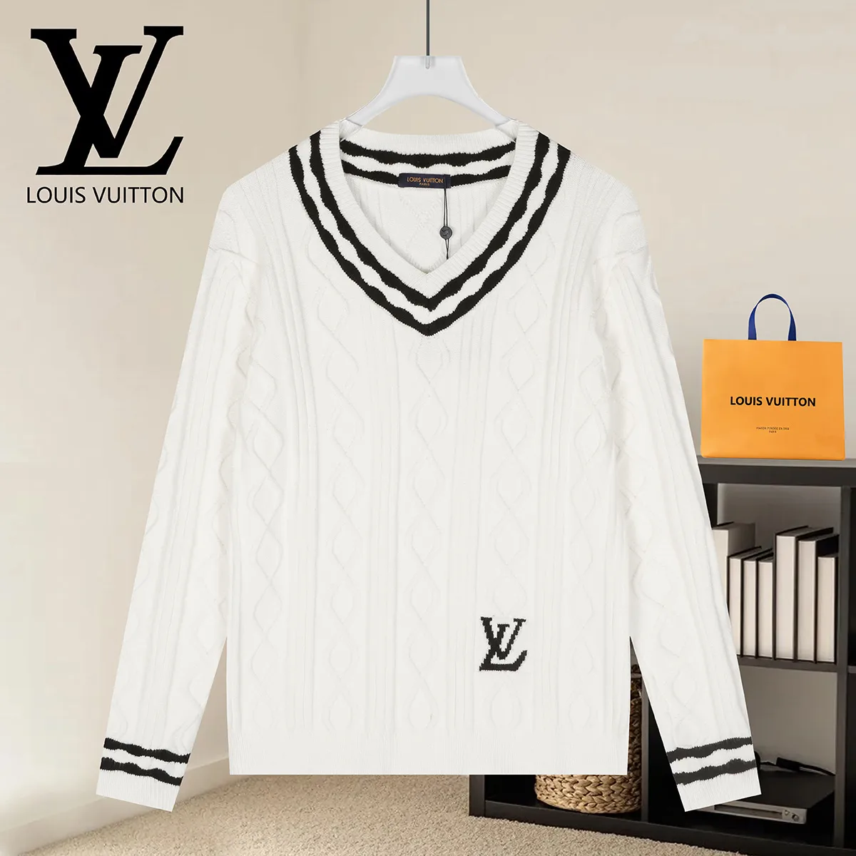 Cable-Knit V-Neck Cricket Sweater D21021609