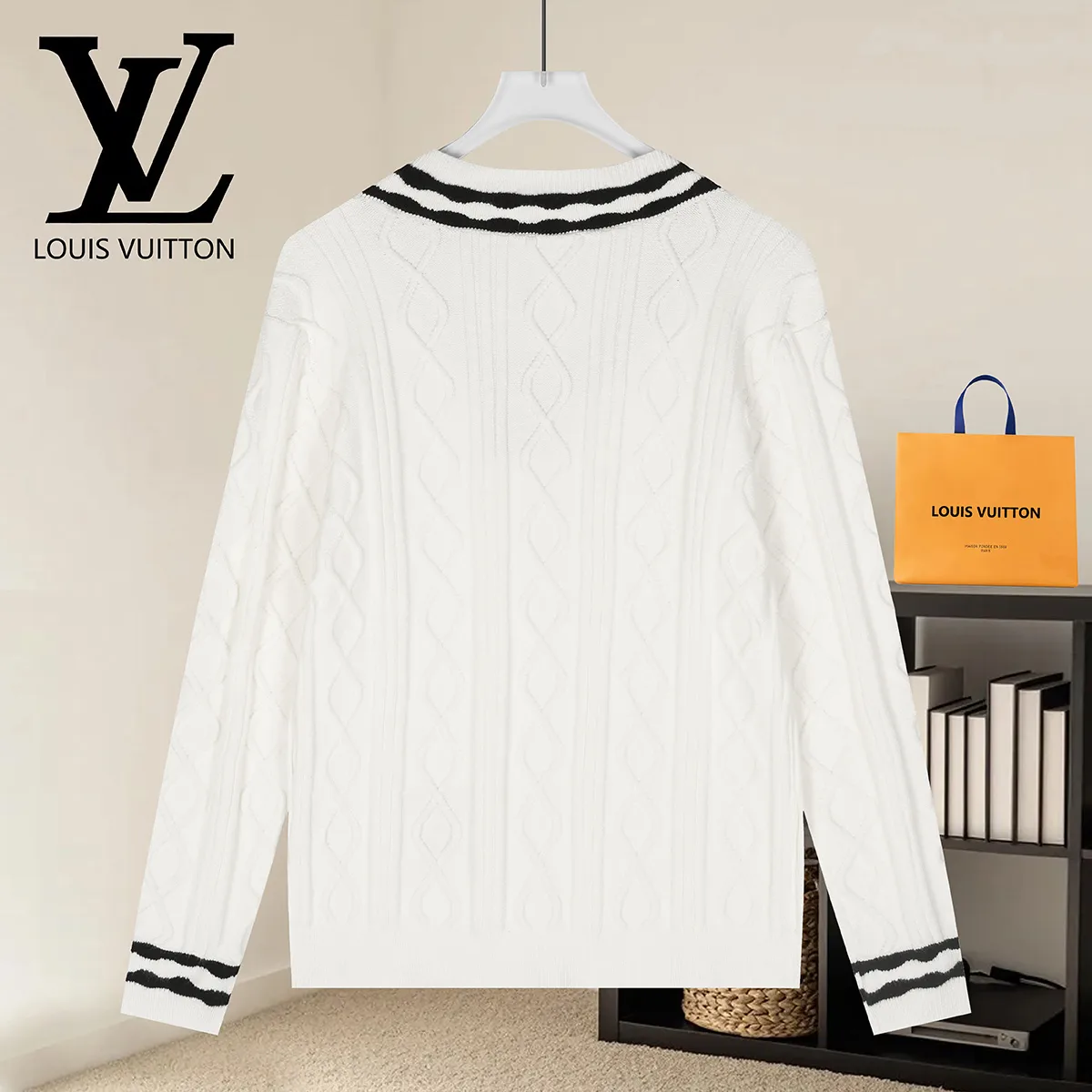 Cable-Knit V-Neck Cricket Sweater D21021609 — view 2