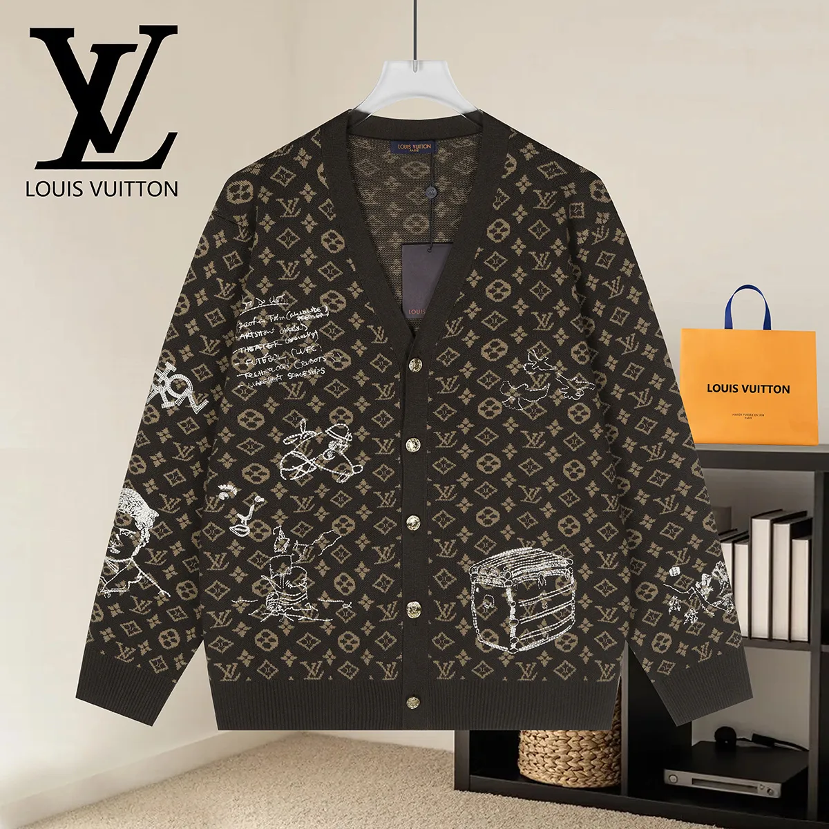 Monogram Doodles Embroidered Wool Cardigan D22021595