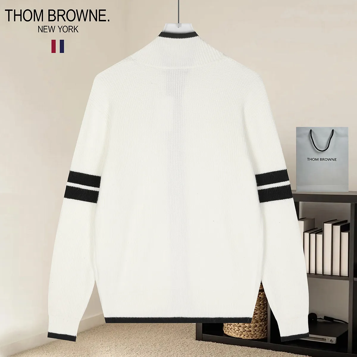 Striped Merino Wool Zip-Up Cardigan D22021584 — view 2