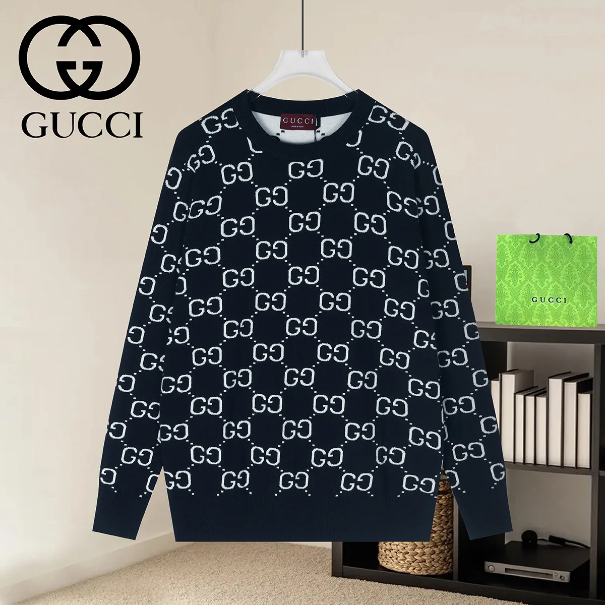 GG Monogram Jacquard Wool Sweater D18021636